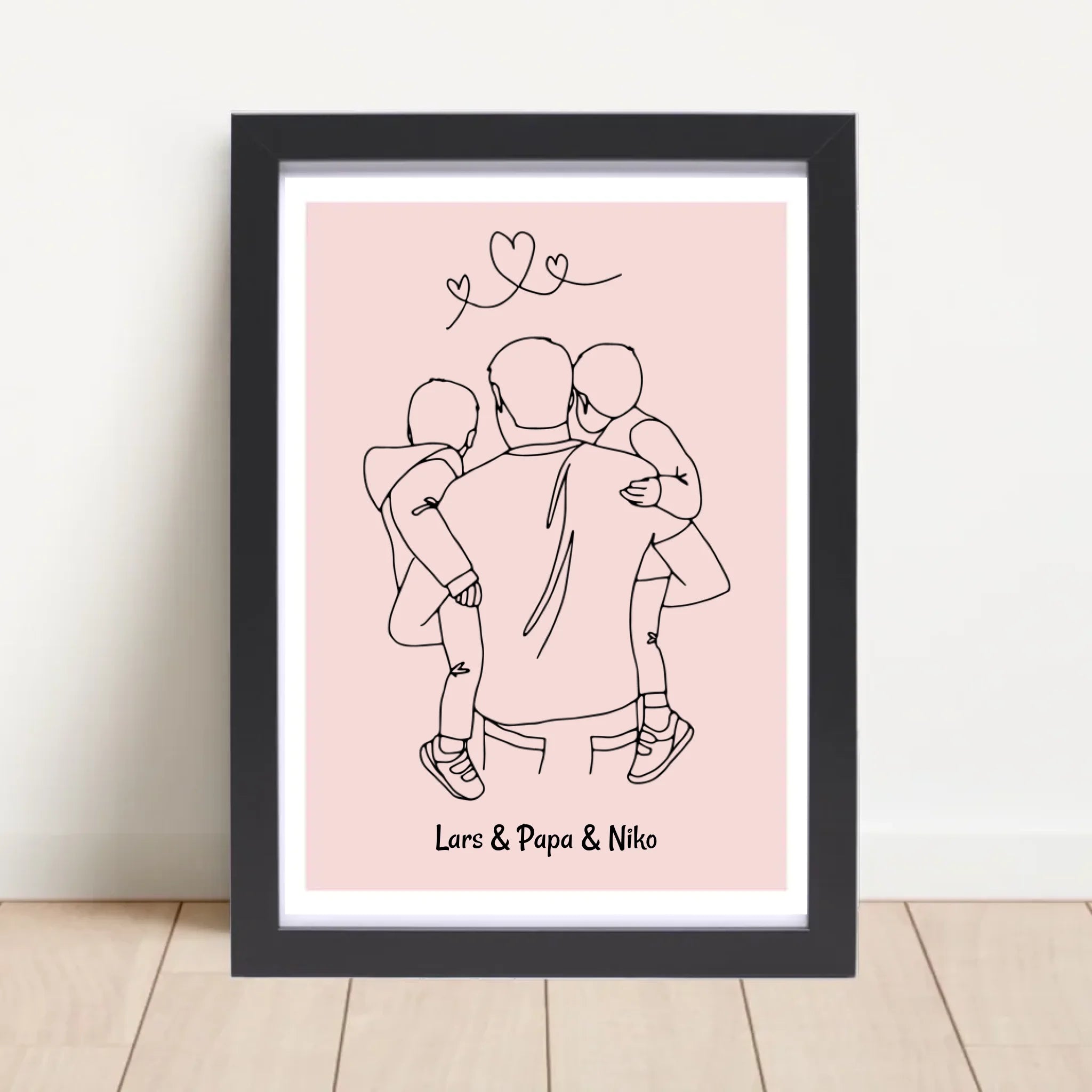 Papa und 2 kleine Söhne im Arm Linienkunst Poster Geschenk für Vater personalisiert - Cantty