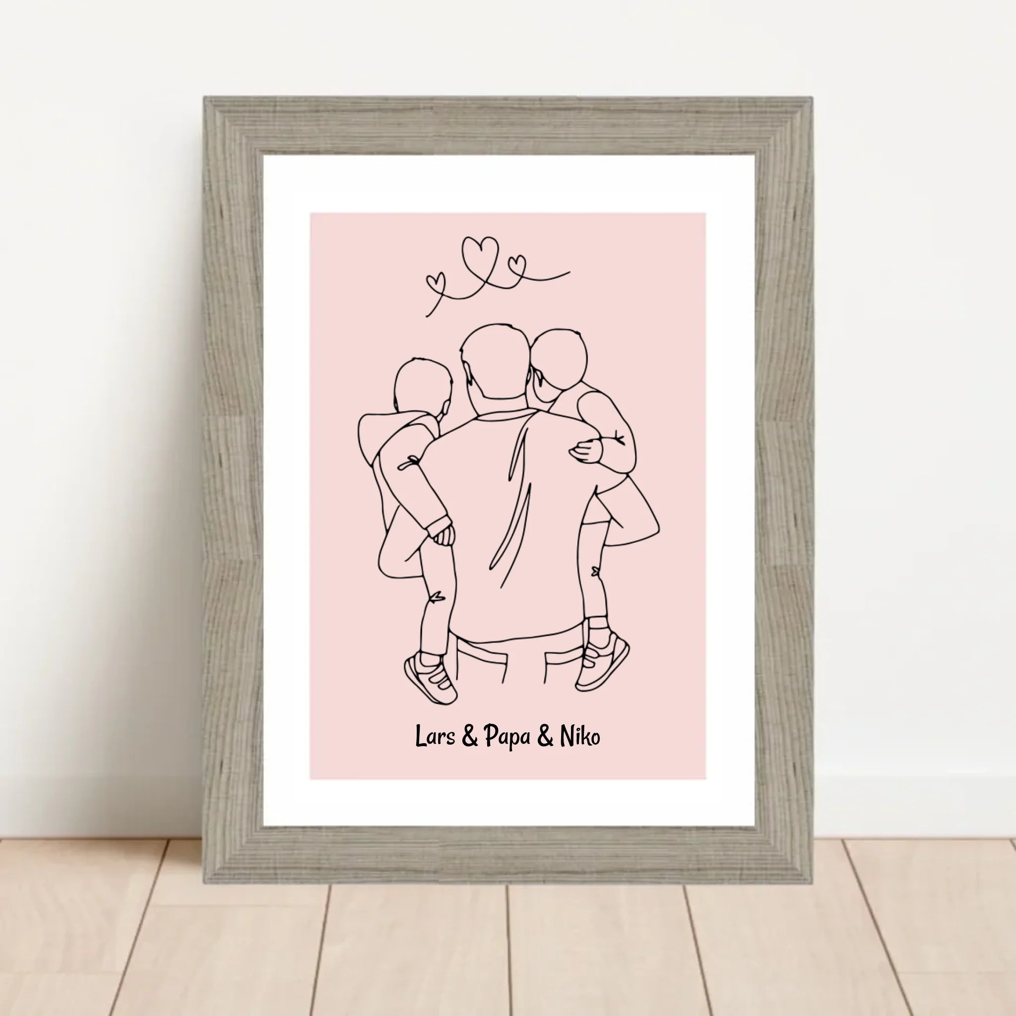 Papa und 2 kleine Söhne im Arm Linienkunst Poster Geschenk für Vater personalisiert - Cantty