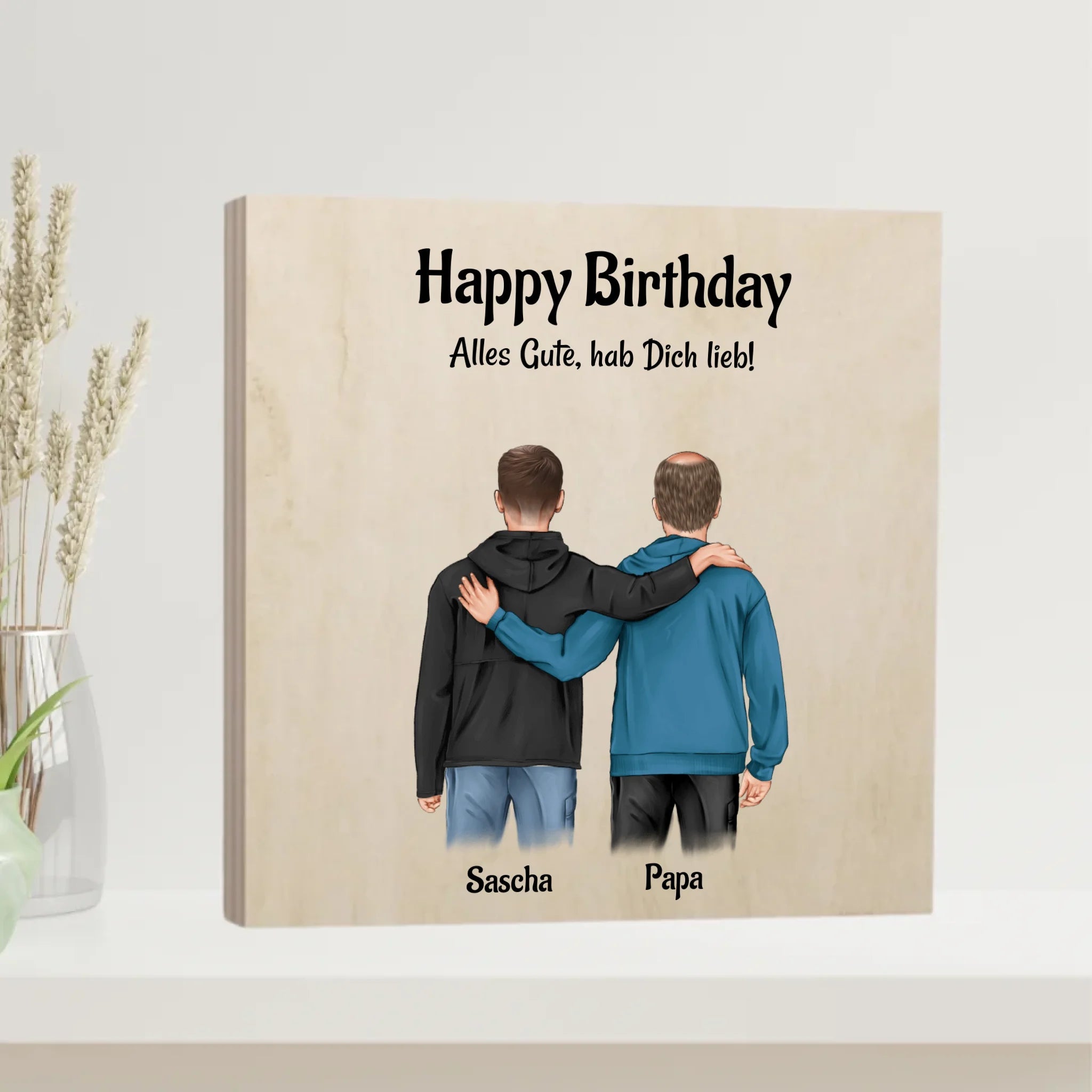 Papa und erwachsener Sohn Bild Geschenk mit Namen - Cantty