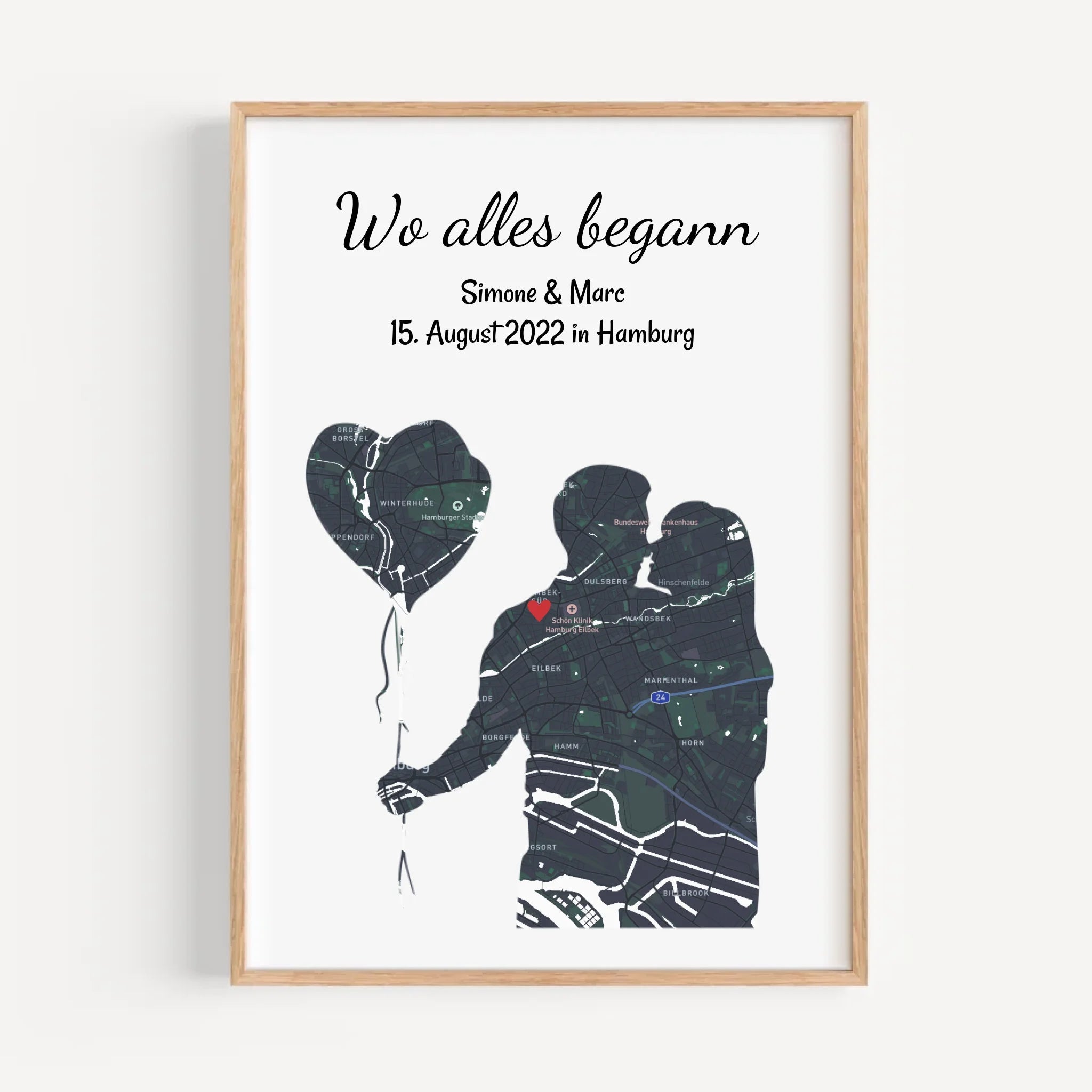 Pärchen Jahrestag Poster Geschenk mit Koordinaten personalisiert, Geschenk für Liebespaar Stadtkarte - Cantty