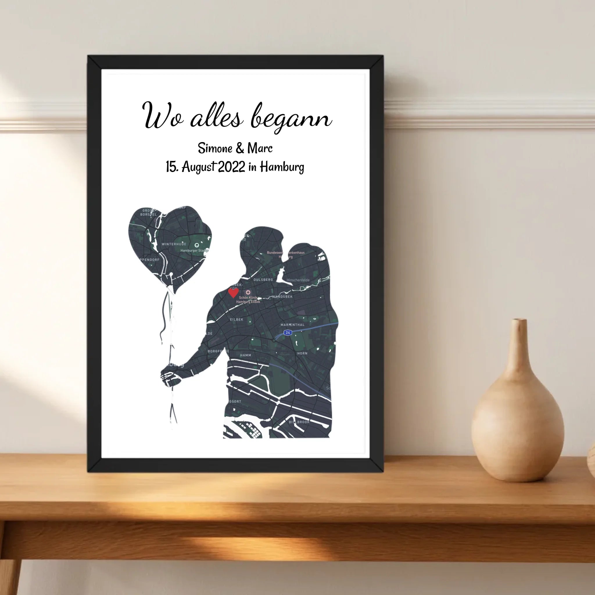 Pärchen Jahrestag Poster Geschenk mit Koordinaten personalisiert, Geschenk für Liebespaar Stadtkarte - Cantty