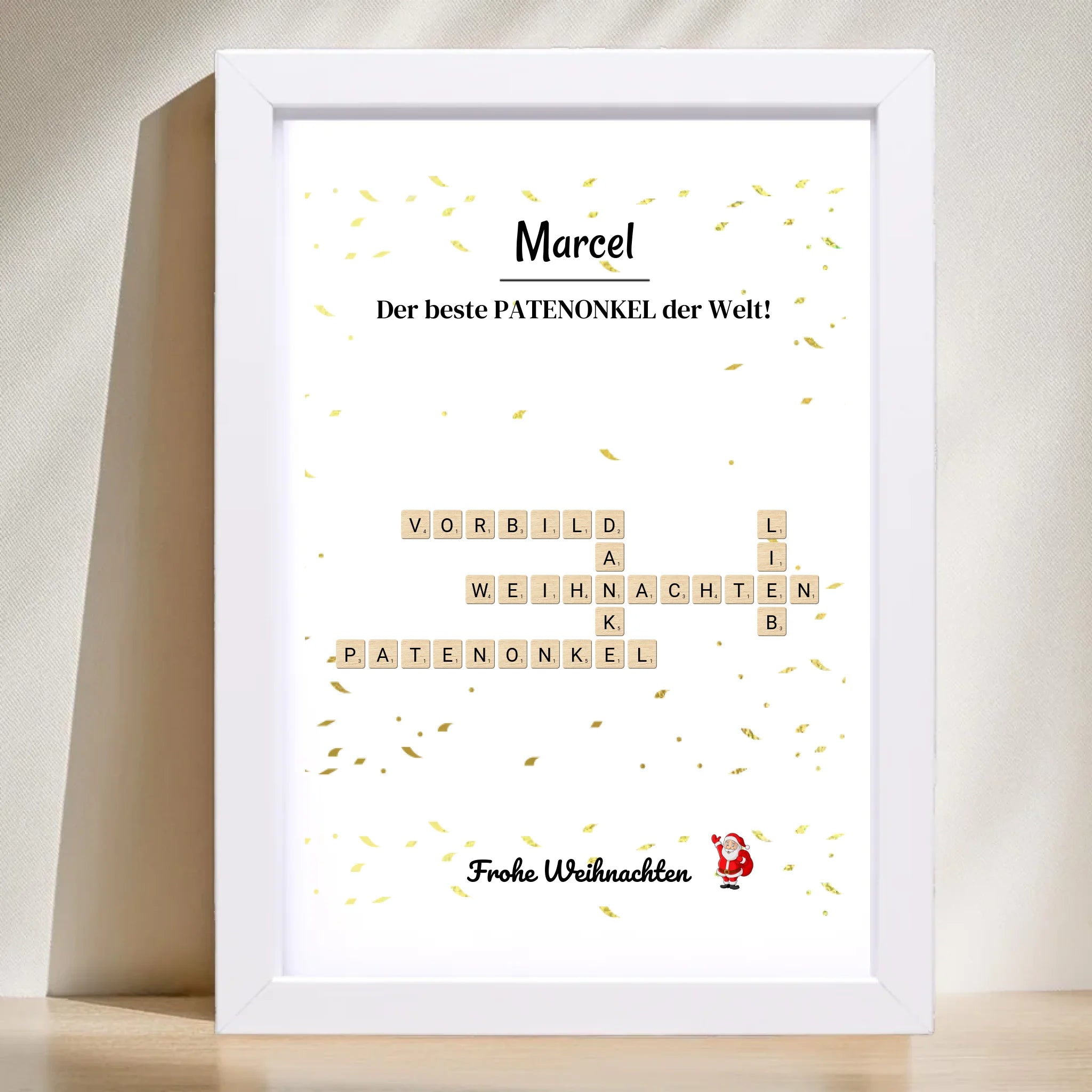 Patenonkel Weihnachtsgeschenk Bild Scrabble Style personalisierbar - Cantty