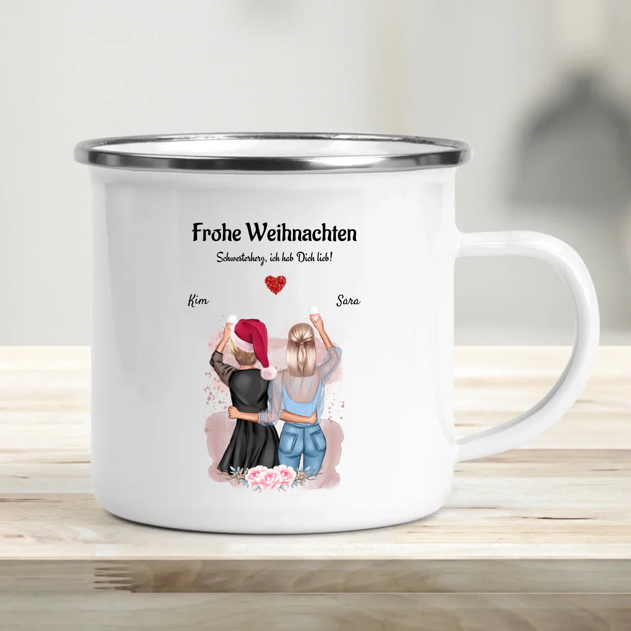 Schwester Keramik & Emaille Tasse Geschenk Weihanchten personalisiert - Cantty