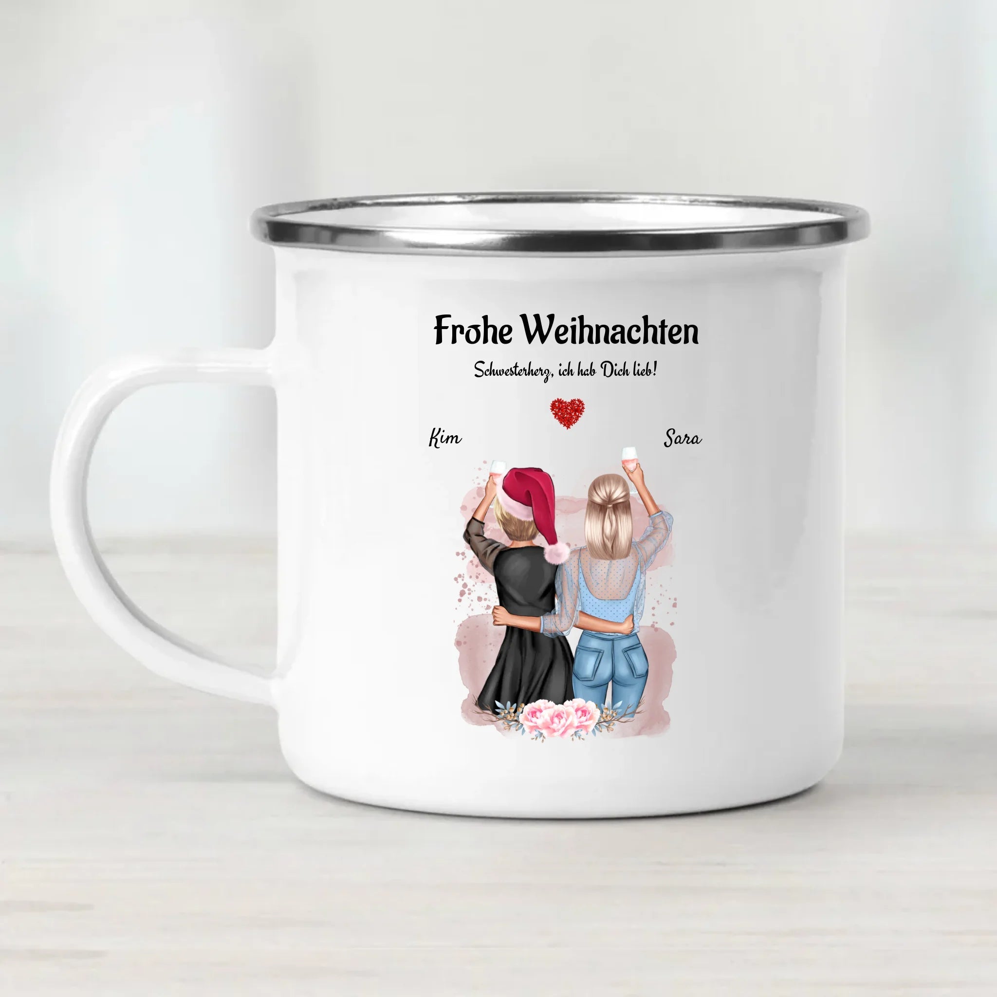 Schwester Keramik & Emaille Tasse Geschenk Weihanchten personalisiert - Cantty
