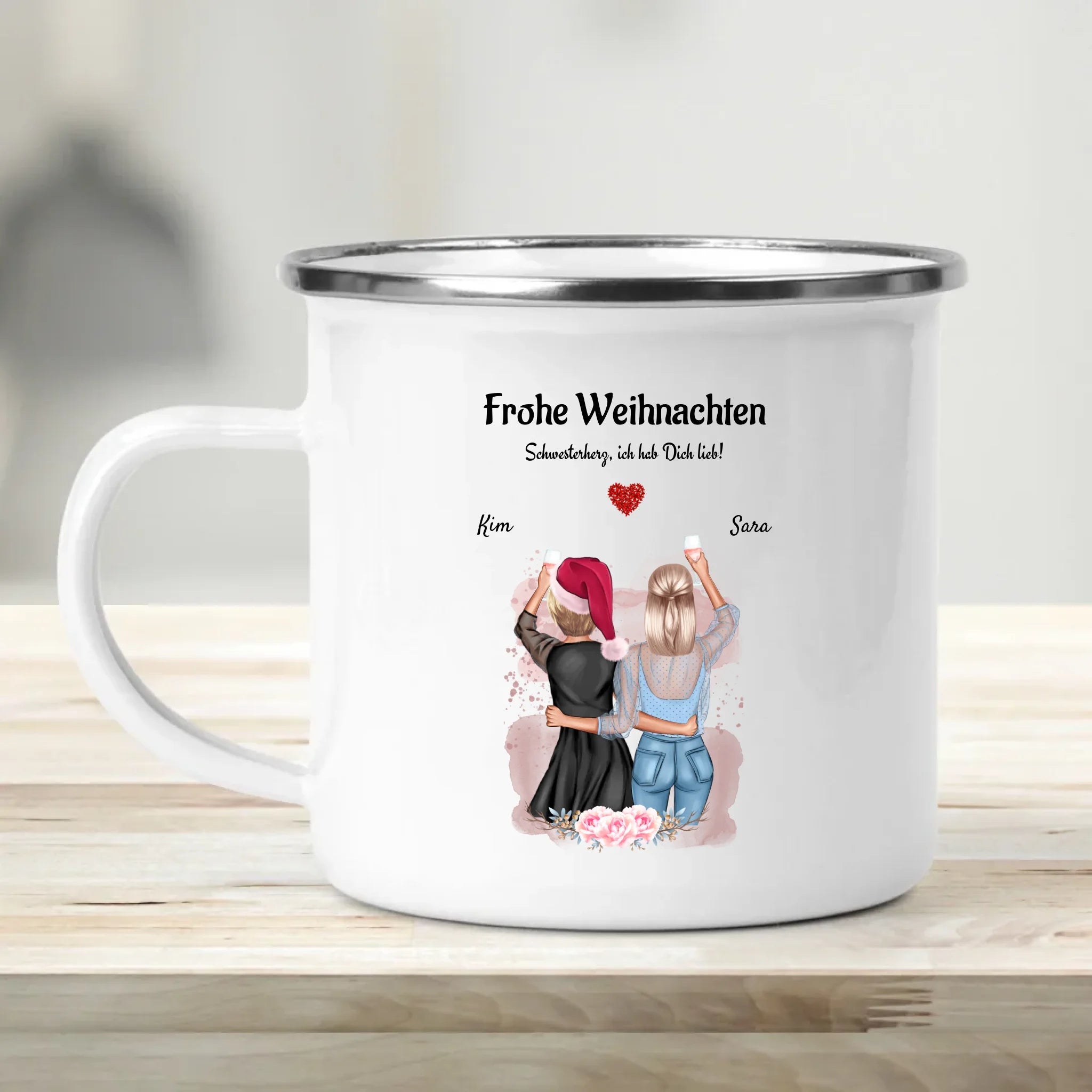Schwester Keramik & Emaille Tasse Geschenk Weihanchten personalisiert - Cantty