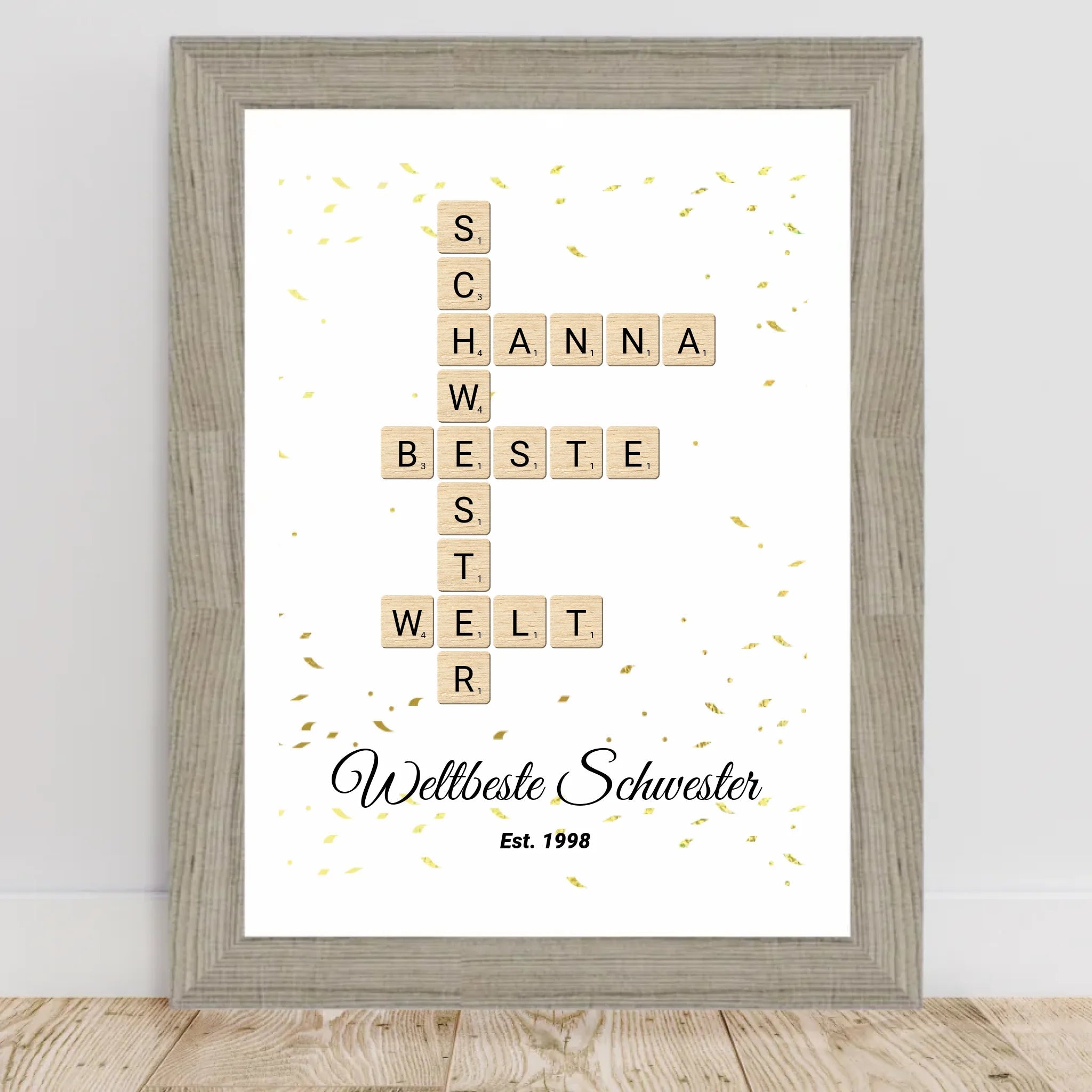 Schwester Weihnachtsgeschenk Scrabble Wort Poster personalisierbar - Cantty