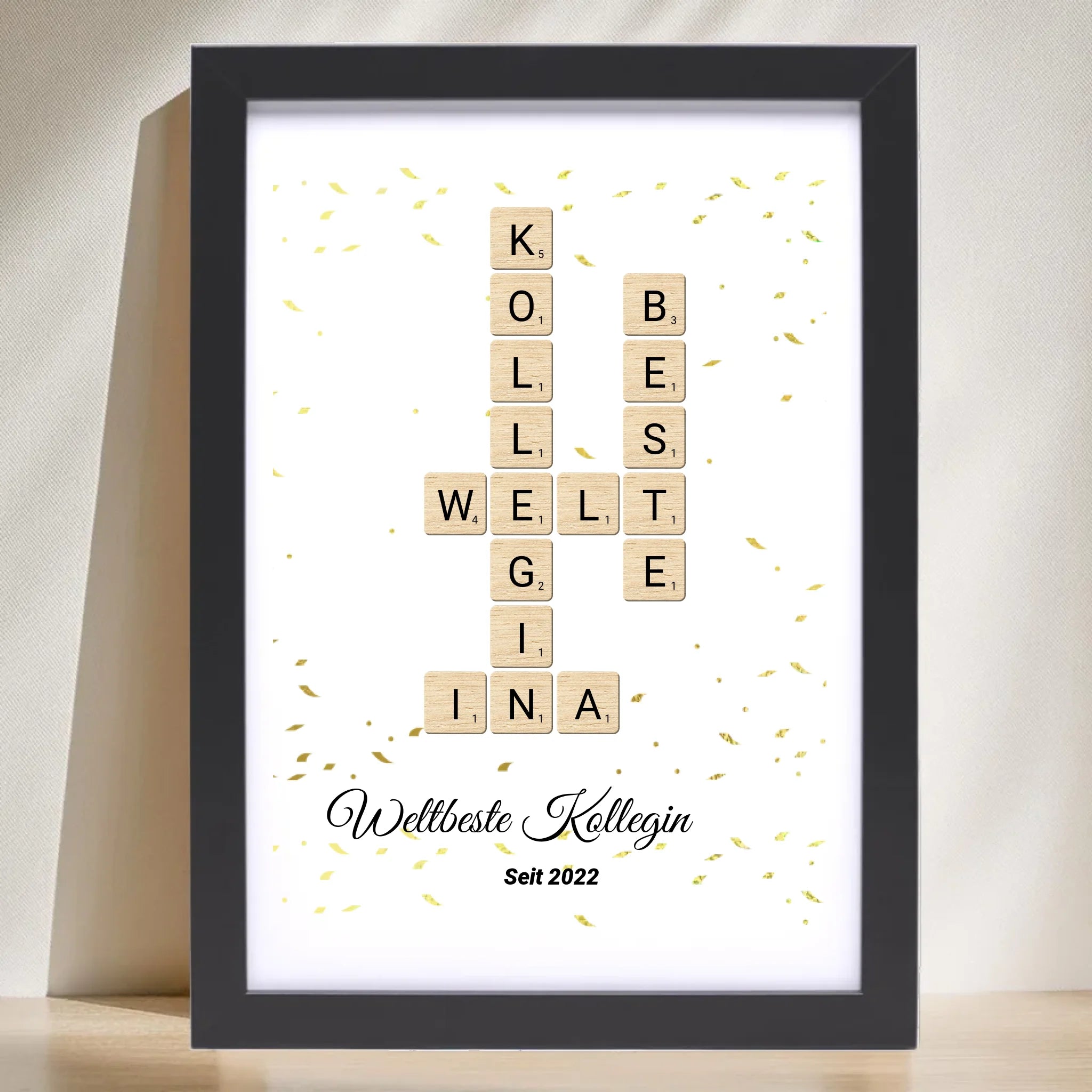 Weihnachtsgeschenk für Arbeitskollegin Scrabble Wort Poster personalisierbar - Cantty