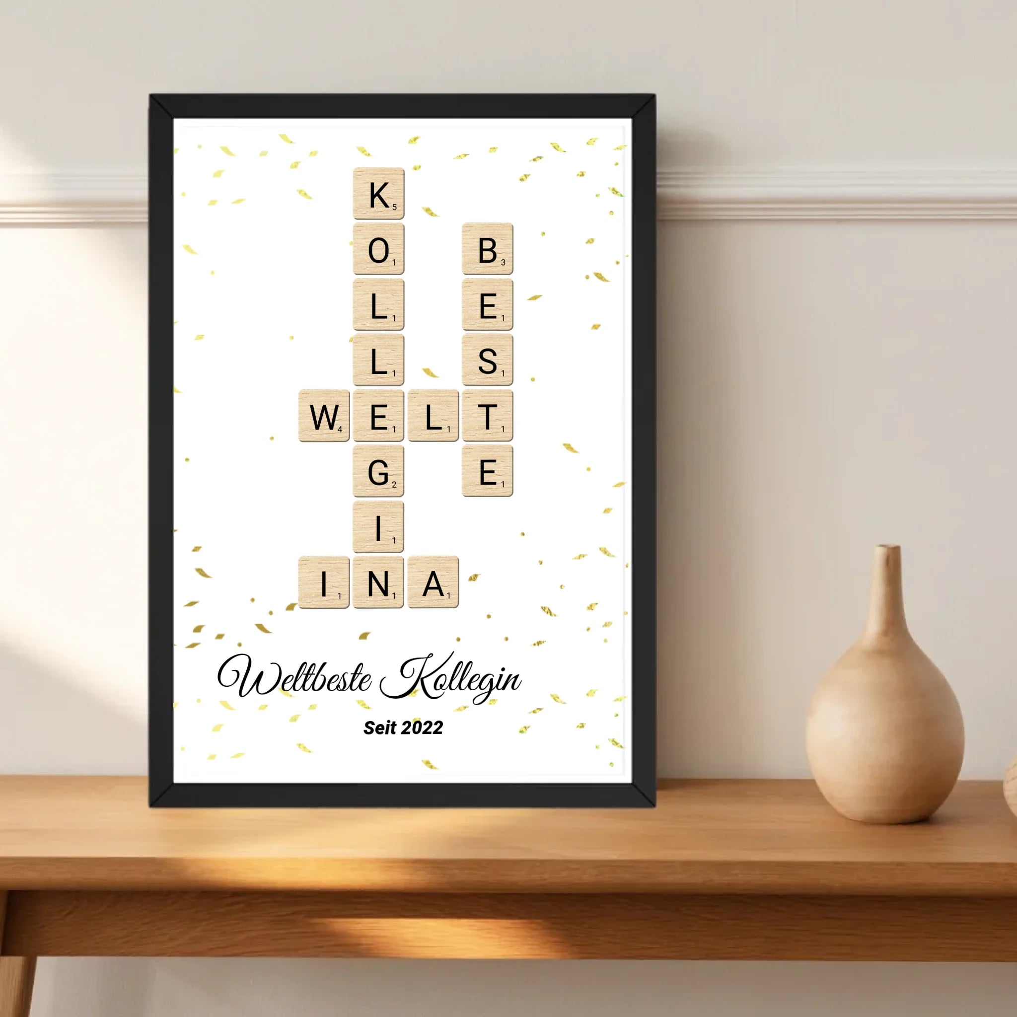 Weihnachtsgeschenk für Arbeitskollegin Scrabble Wort Poster personalisierbar - Cantty