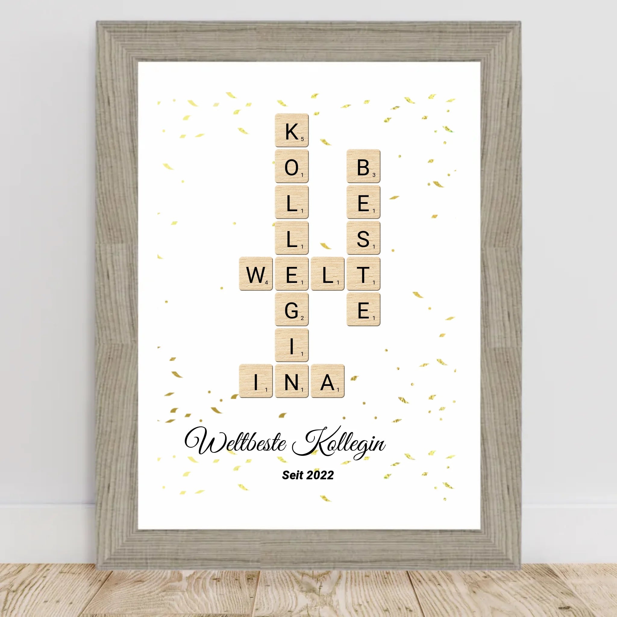 Weihnachtsgeschenk für Arbeitskollegin Scrabble Wort Poster personalisierbar - Cantty
