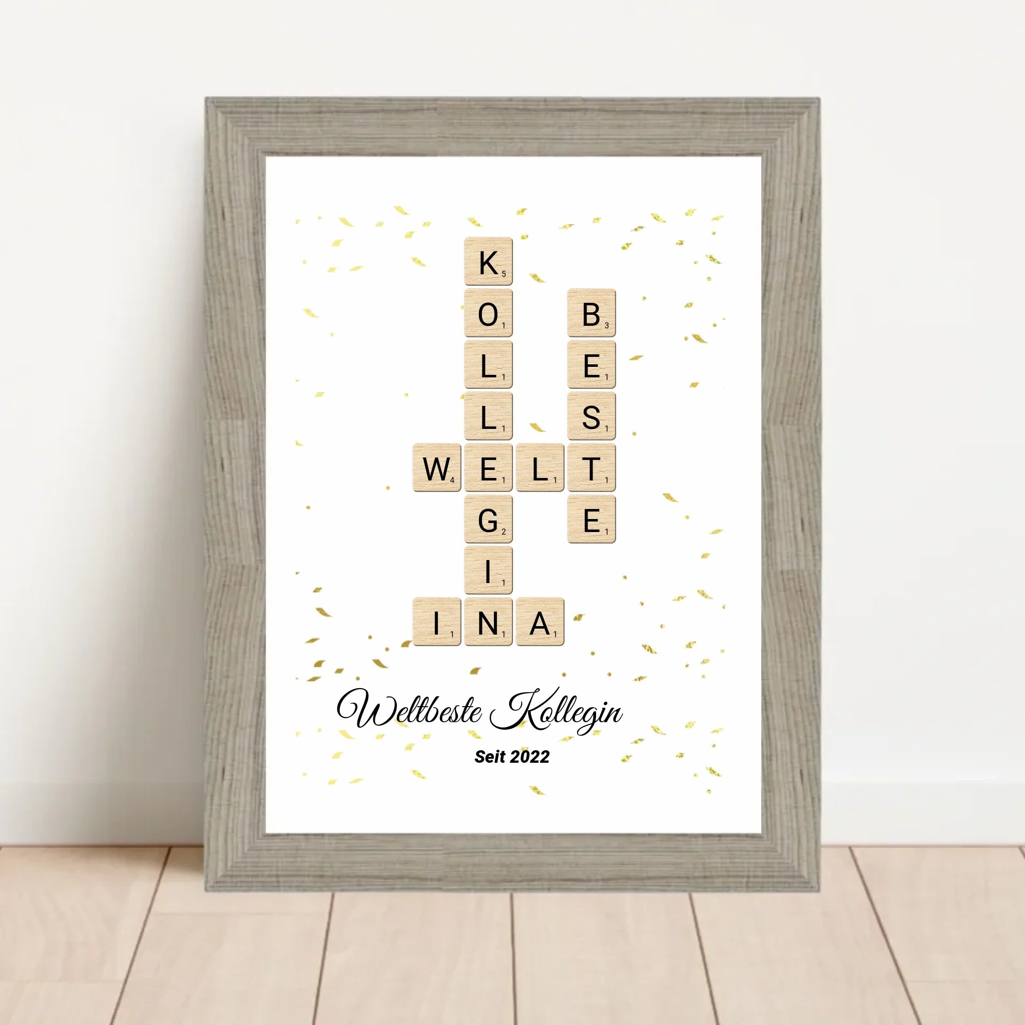 Weihnachtsgeschenk für Arbeitskollegin Scrabble Wort Poster personalisierbar - Cantty
