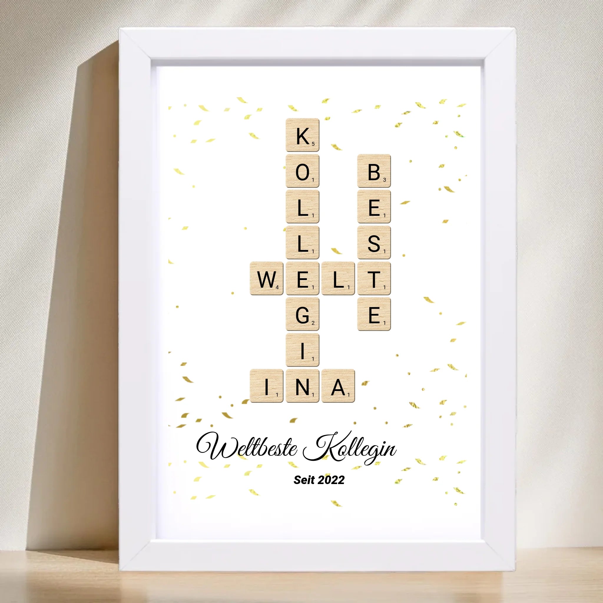 Weihnachtsgeschenk für Arbeitskollegin Scrabble Wort Poster personalisierbar - Cantty