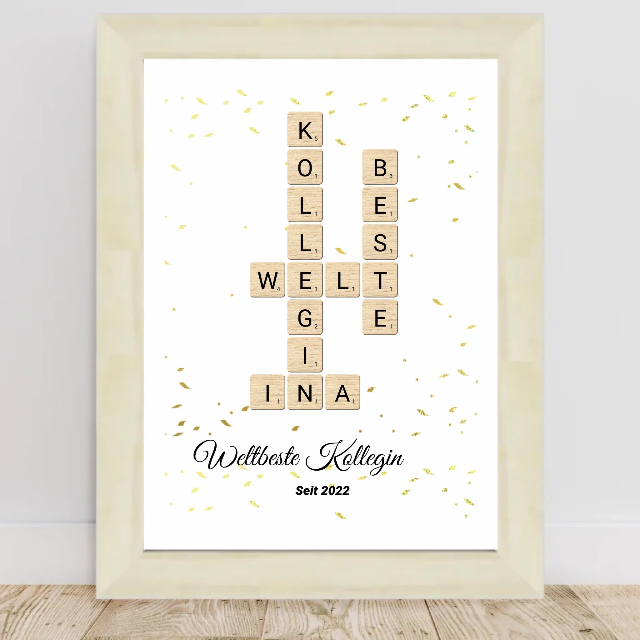 Weihnachtsgeschenk für Arbeitskollegin Scrabble Wort Poster personalisierbar - Cantty