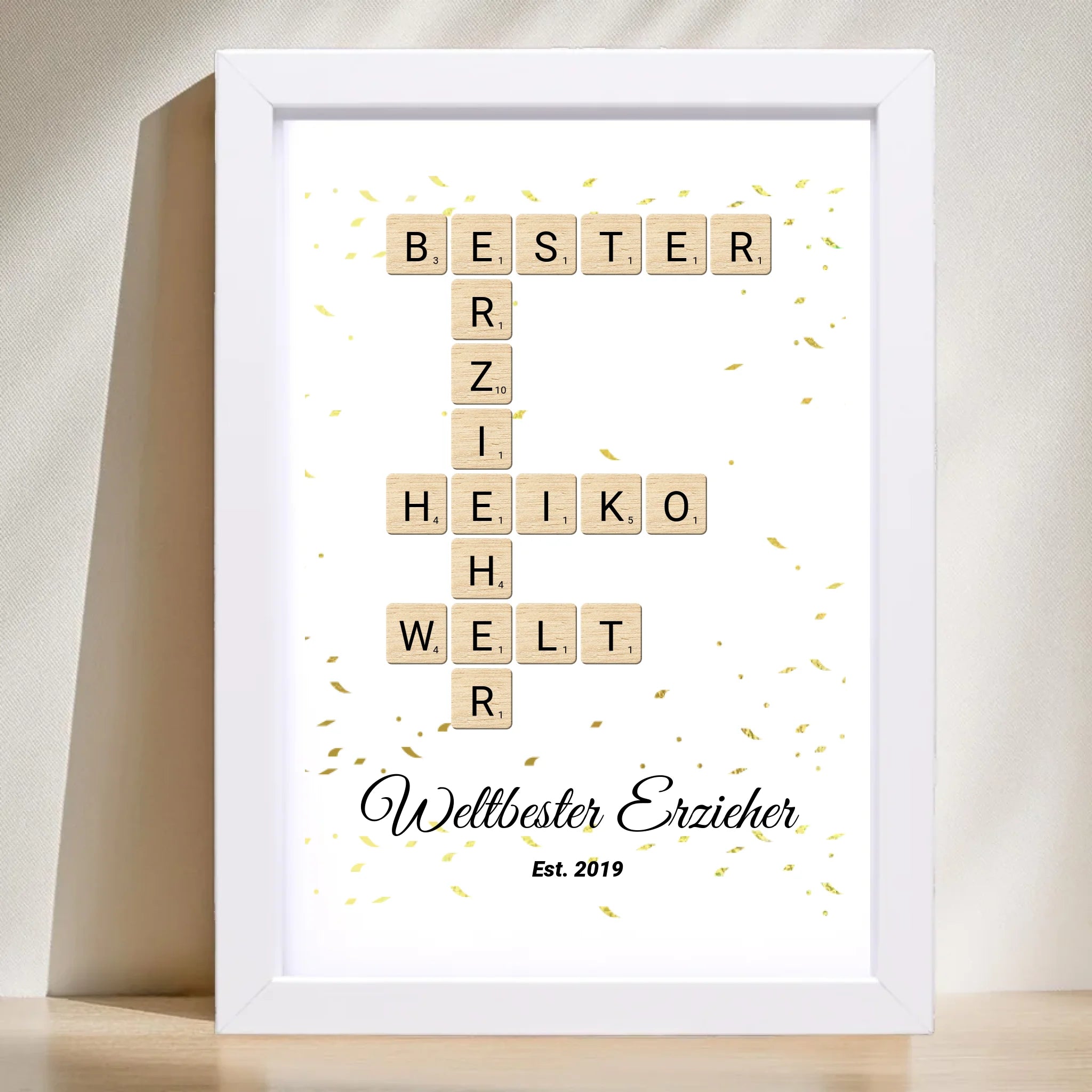 Weihnachtsgeschenk für Erzieher Scrabble Wort Poster personalisierbar - Cantty