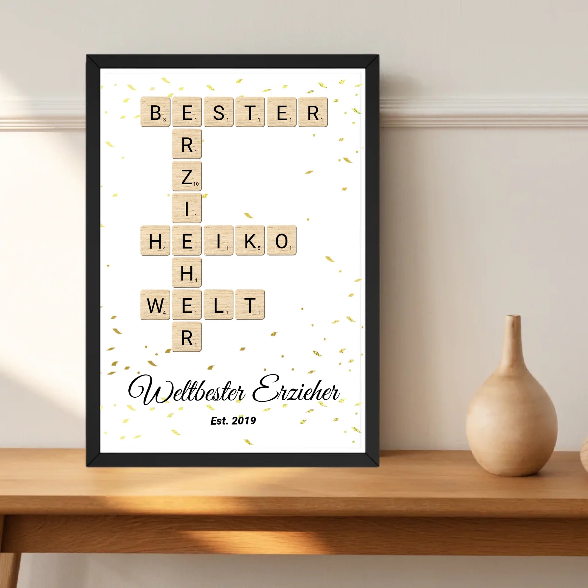 Weihnachtsgeschenk für Erzieher Scrabble Wort Poster personalisierbar - Cantty