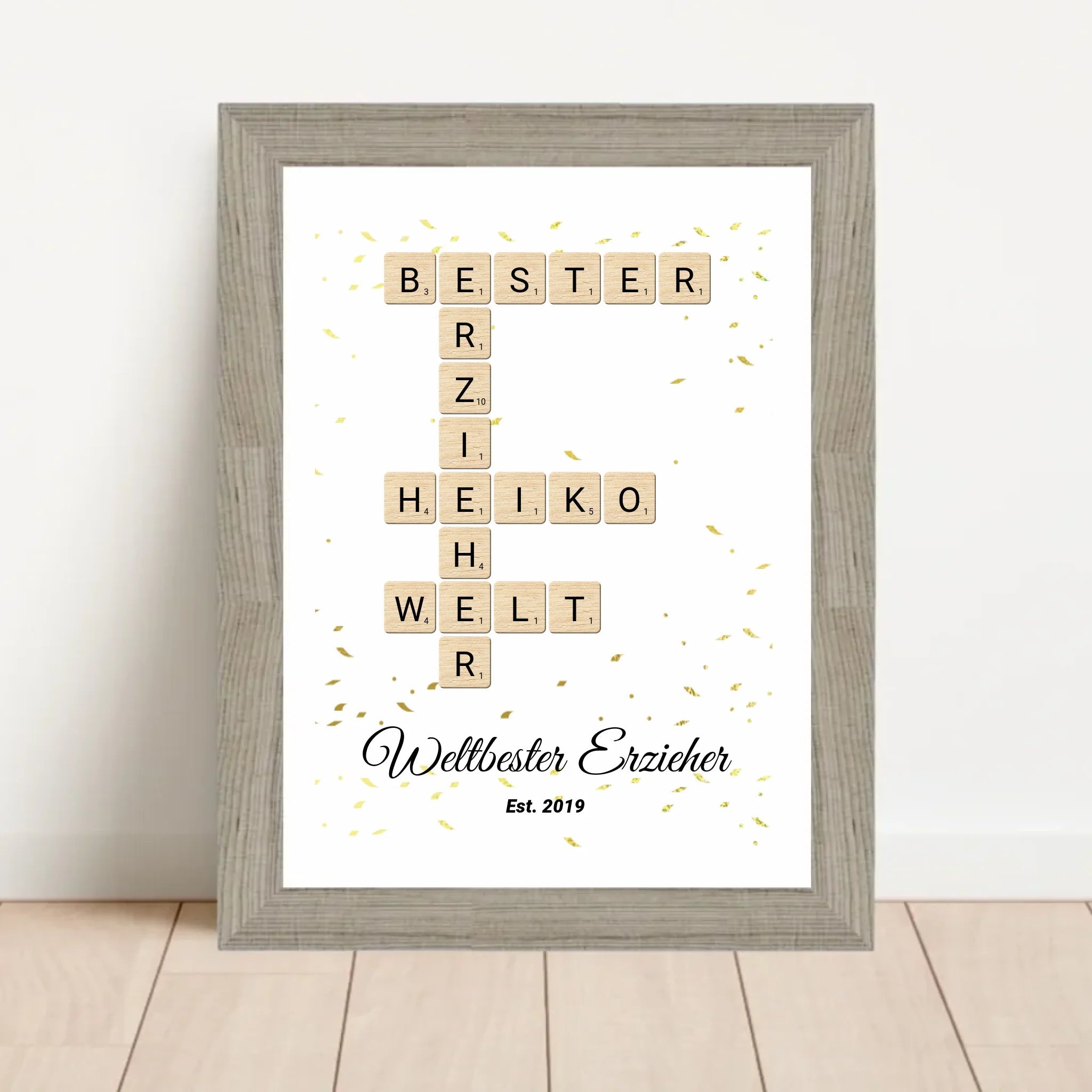 Weihnachtsgeschenk für Erzieher Scrabble Wort Poster personalisierbar - Cantty