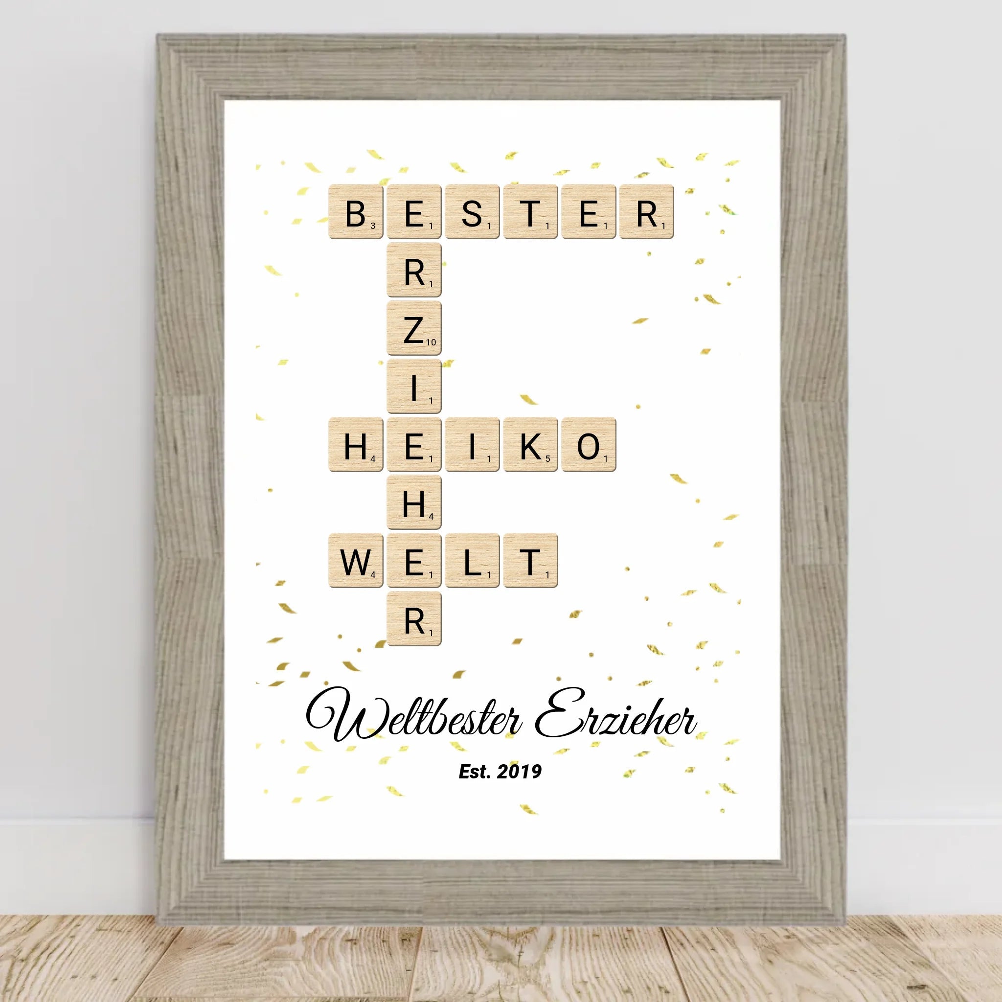 Weihnachtsgeschenk für Erzieher Scrabble Wort Poster personalisierbar - Cantty