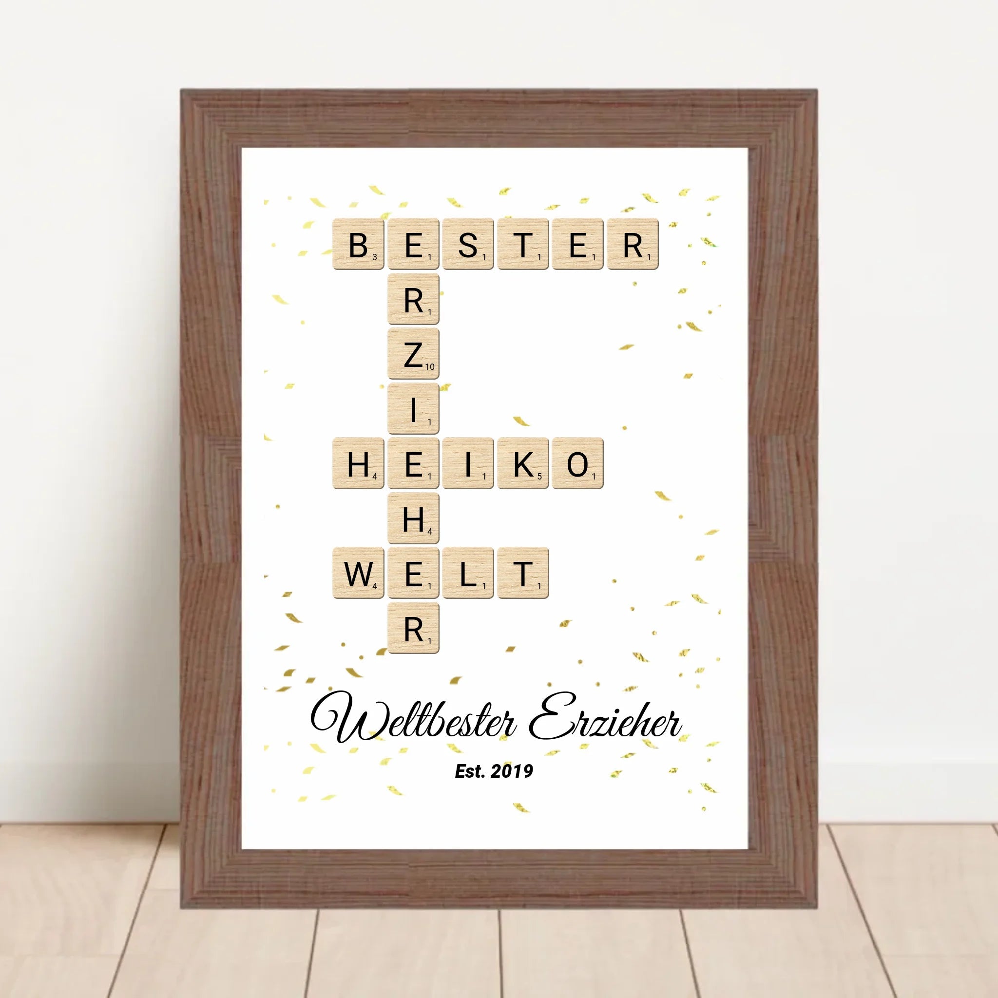 Weihnachtsgeschenk für Erzieher Scrabble Wort Poster personalisierbar - Cantty