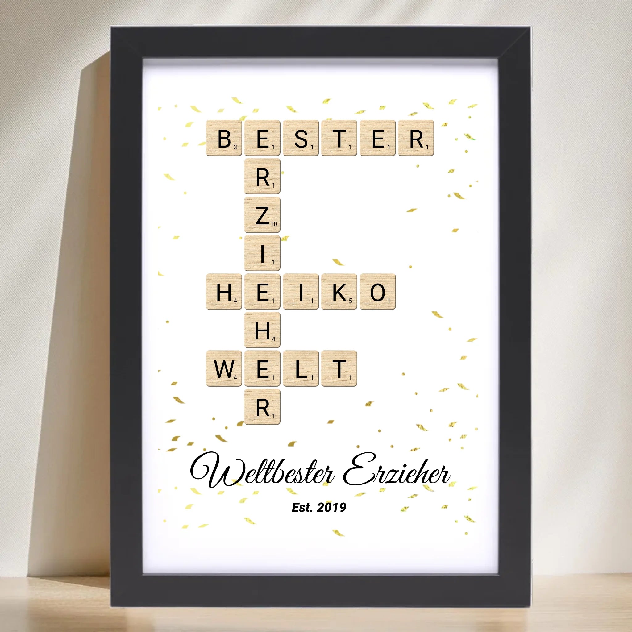 Weihnachtsgeschenk für Erzieher Scrabble Wort Poster personalisierbar - Cantty