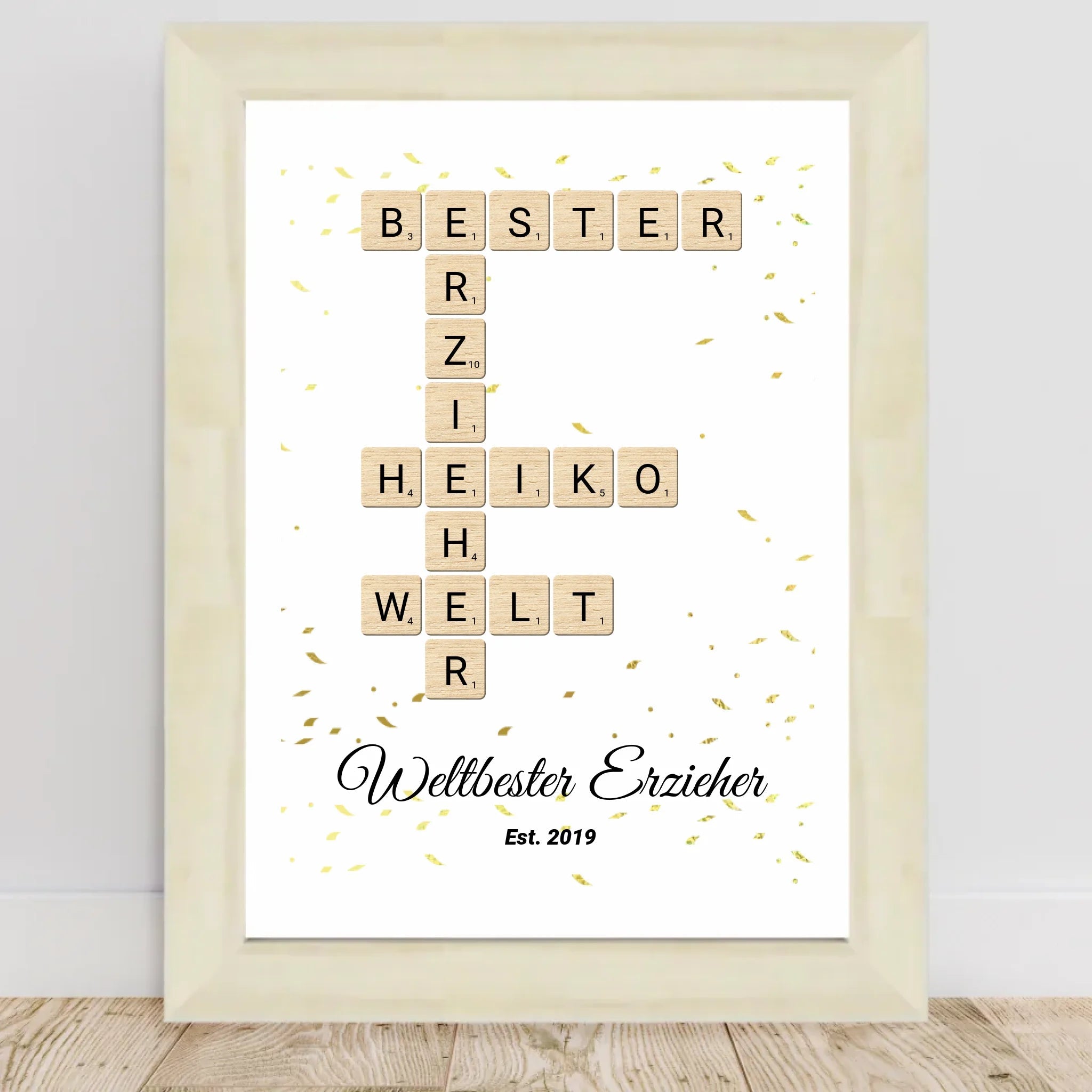 Weihnachtsgeschenk für Erzieher Scrabble Wort Poster personalisierbar - Cantty