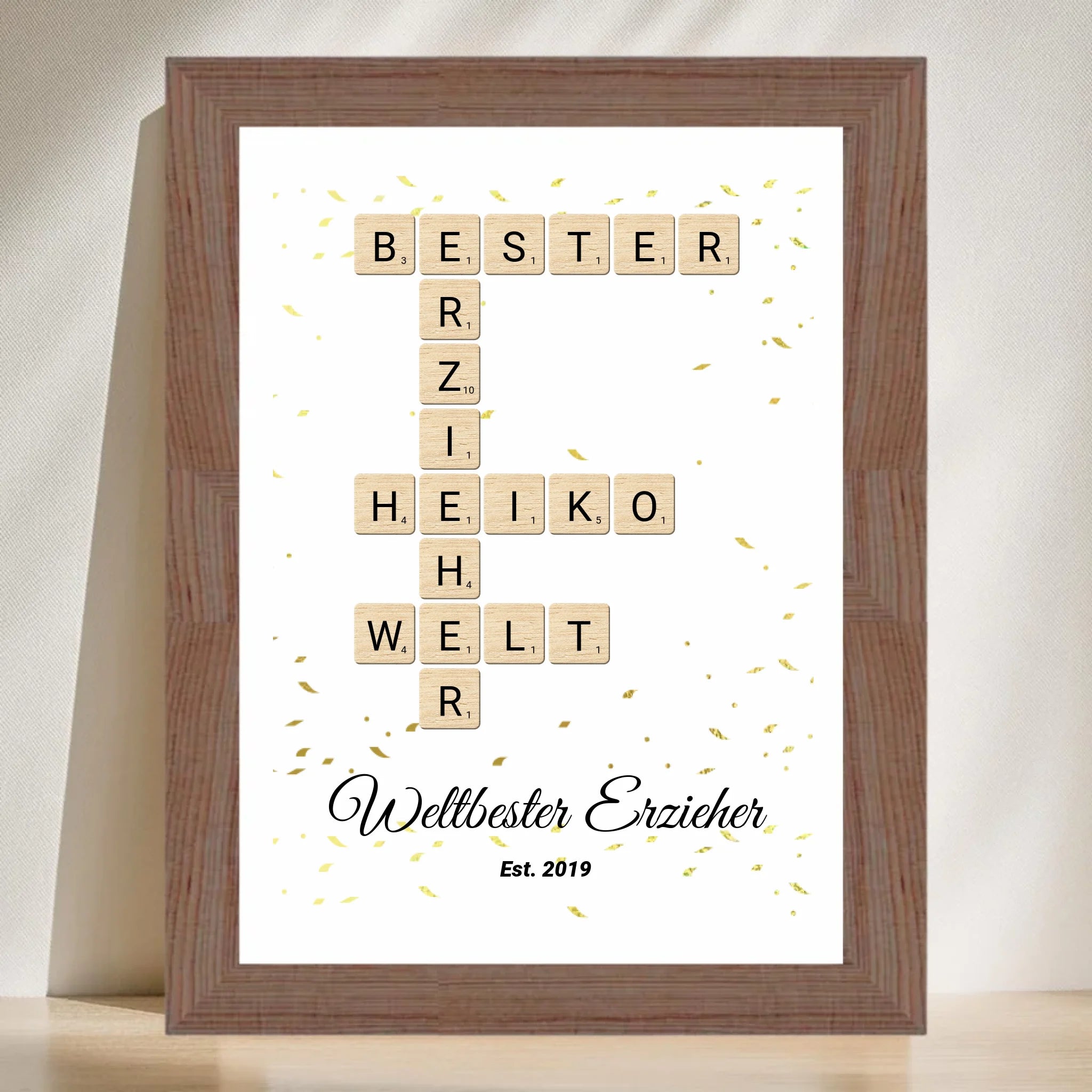 Weihnachtsgeschenk für Erzieher Scrabble Wort Poster personalisierbar - Cantty