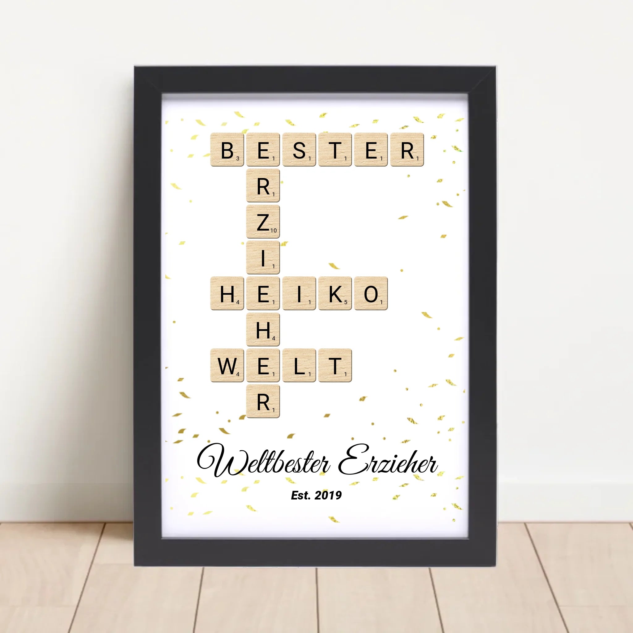 Weihnachtsgeschenk für Erzieher Scrabble Wort Poster personalisierbar - Cantty