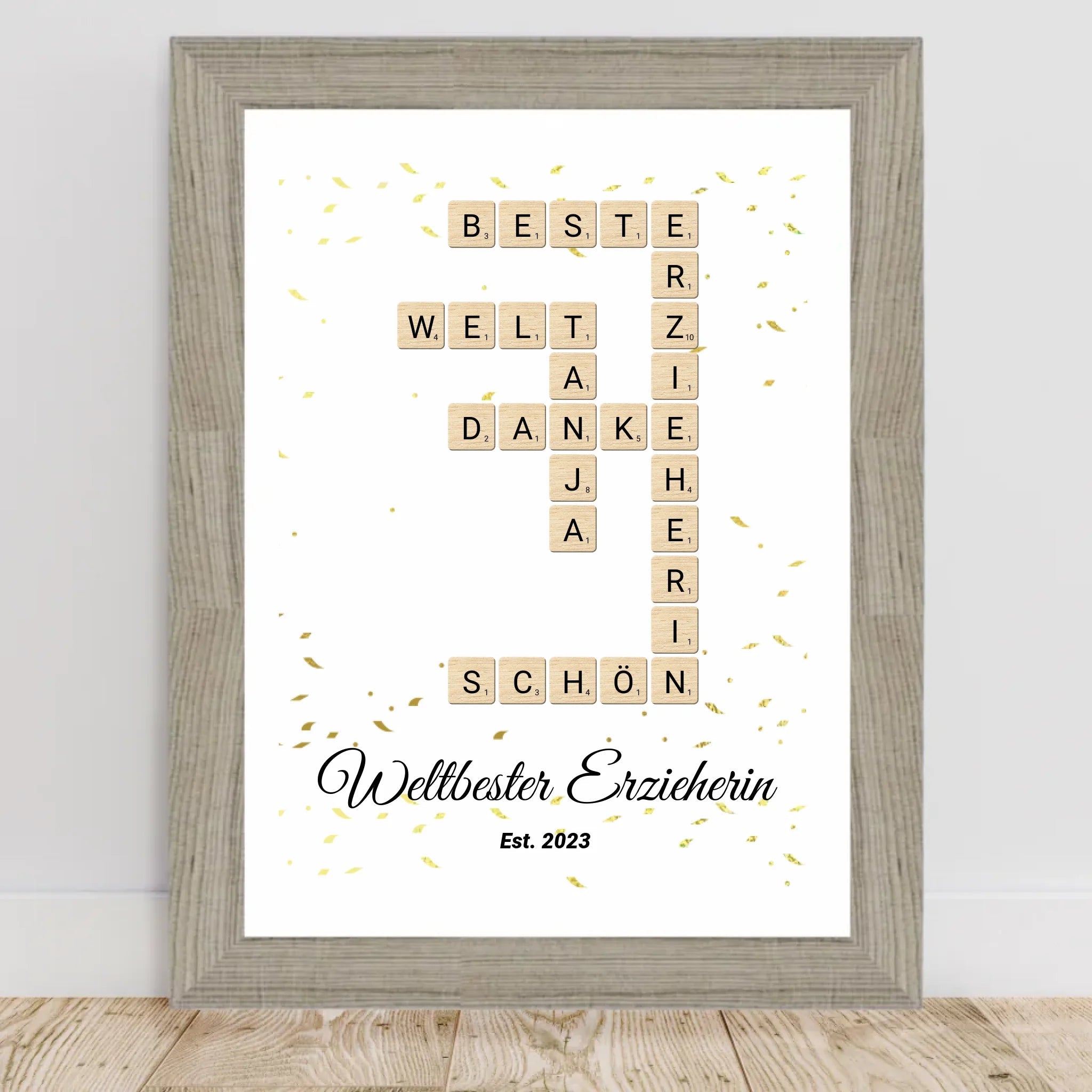 Weihnachtsgeschenk für Erzieherin Scrabble Wort Poster personalisierbar - Cantty