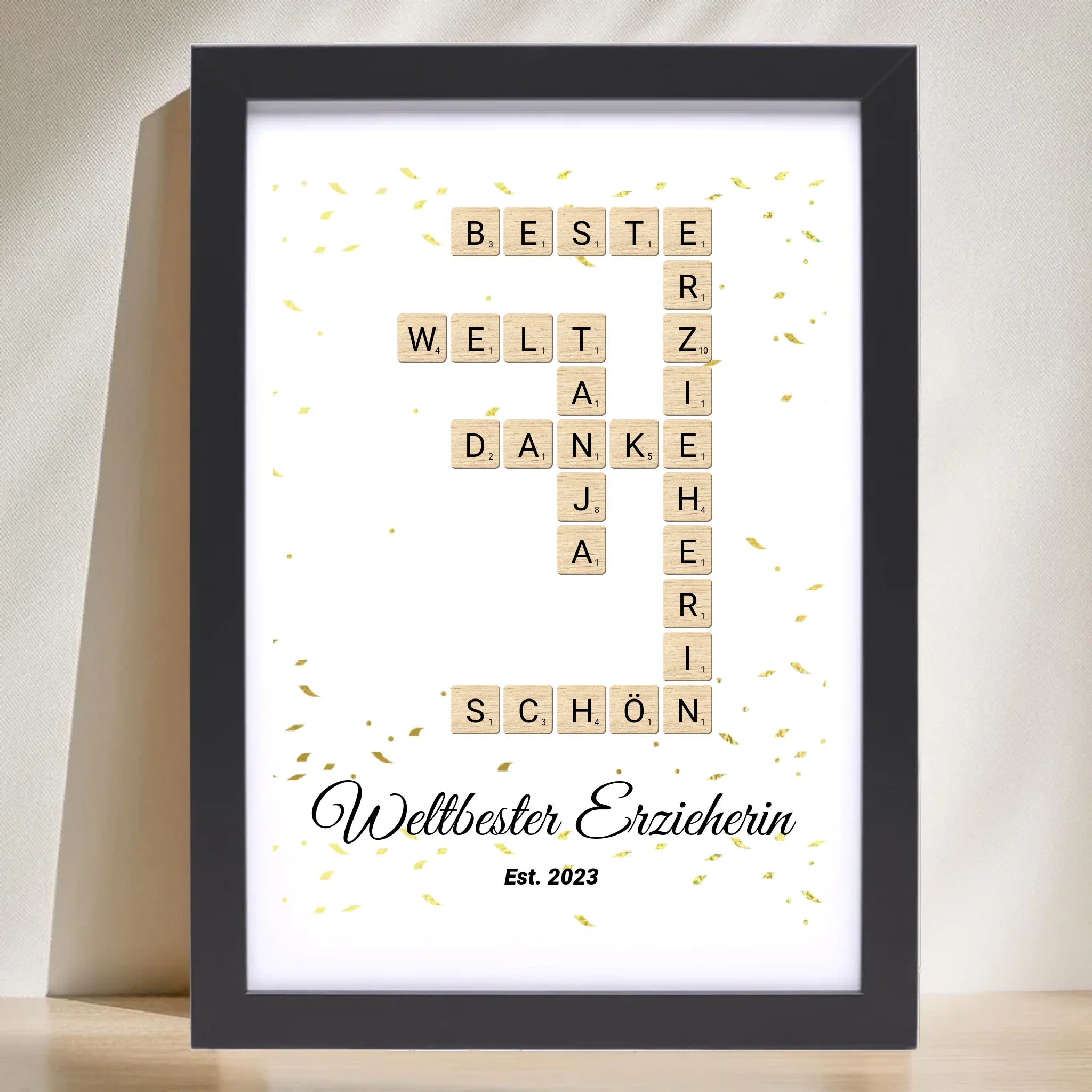 Weihnachtsgeschenk für Erzieherin Scrabble Wort Poster personalisierbar - Cantty