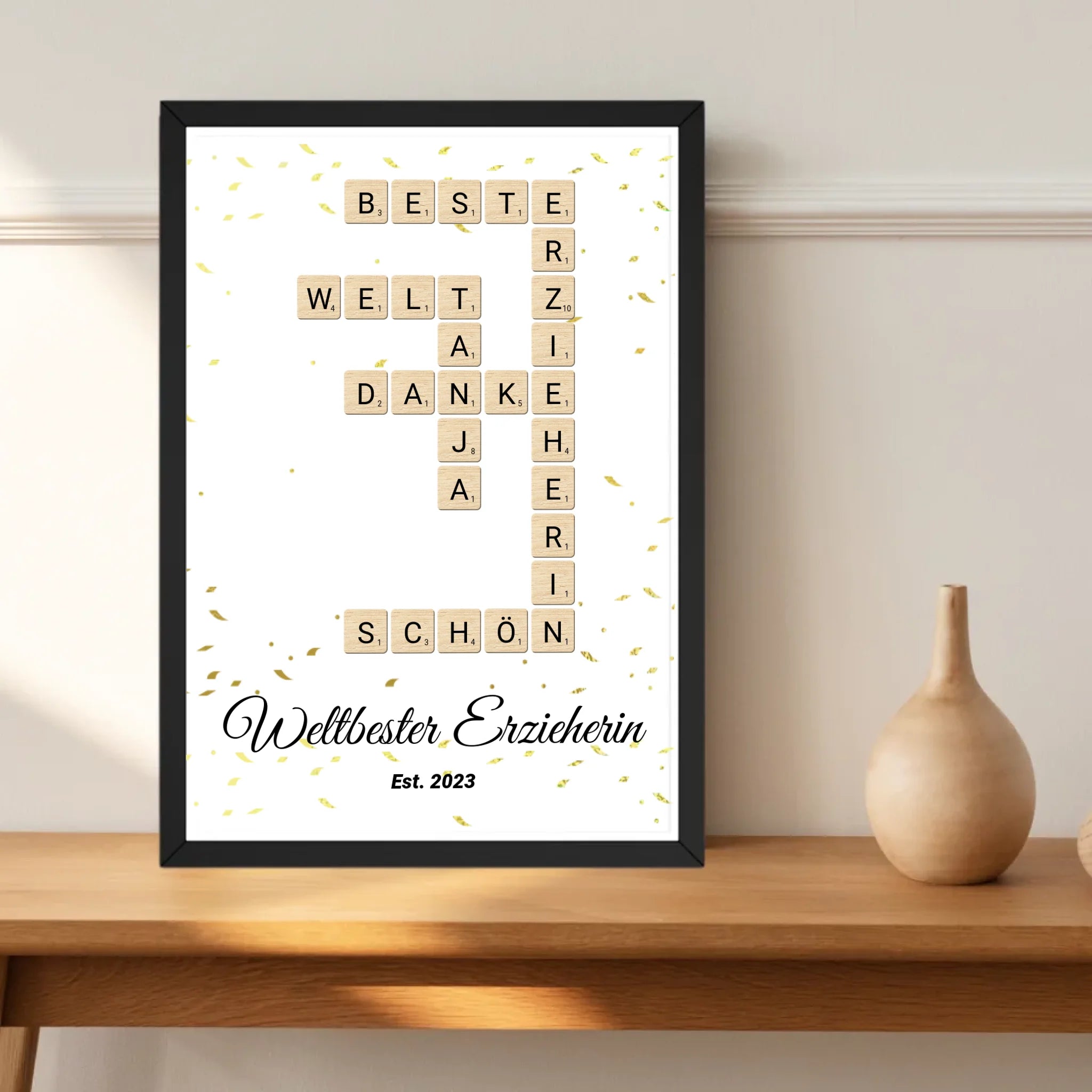Weihnachtsgeschenk für Erzieherin Scrabble Wort Poster personalisierbar - Cantty