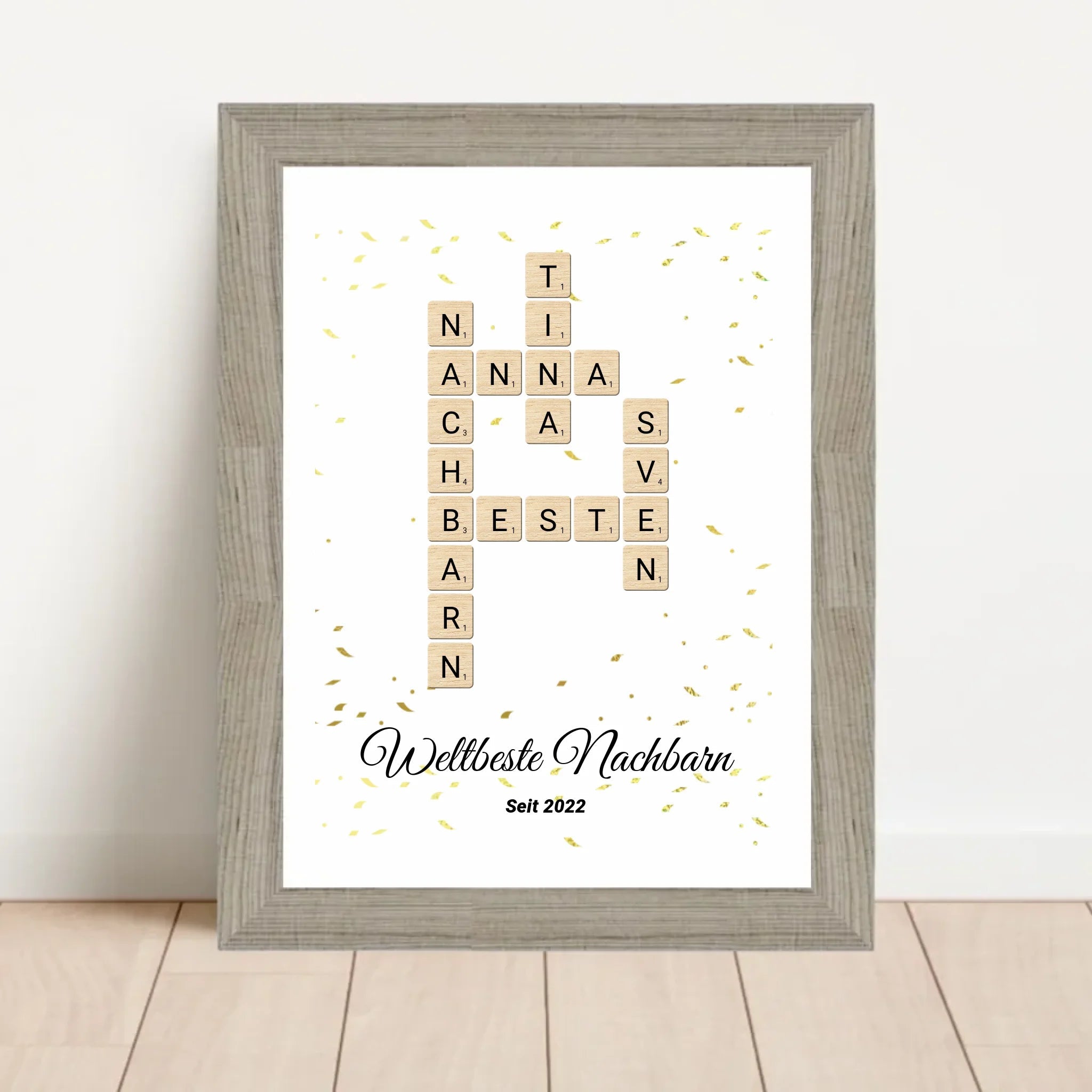 Weihnachtsgeschenk für Nachbarn Bild Scrabble Style personalisierbar - Cantty