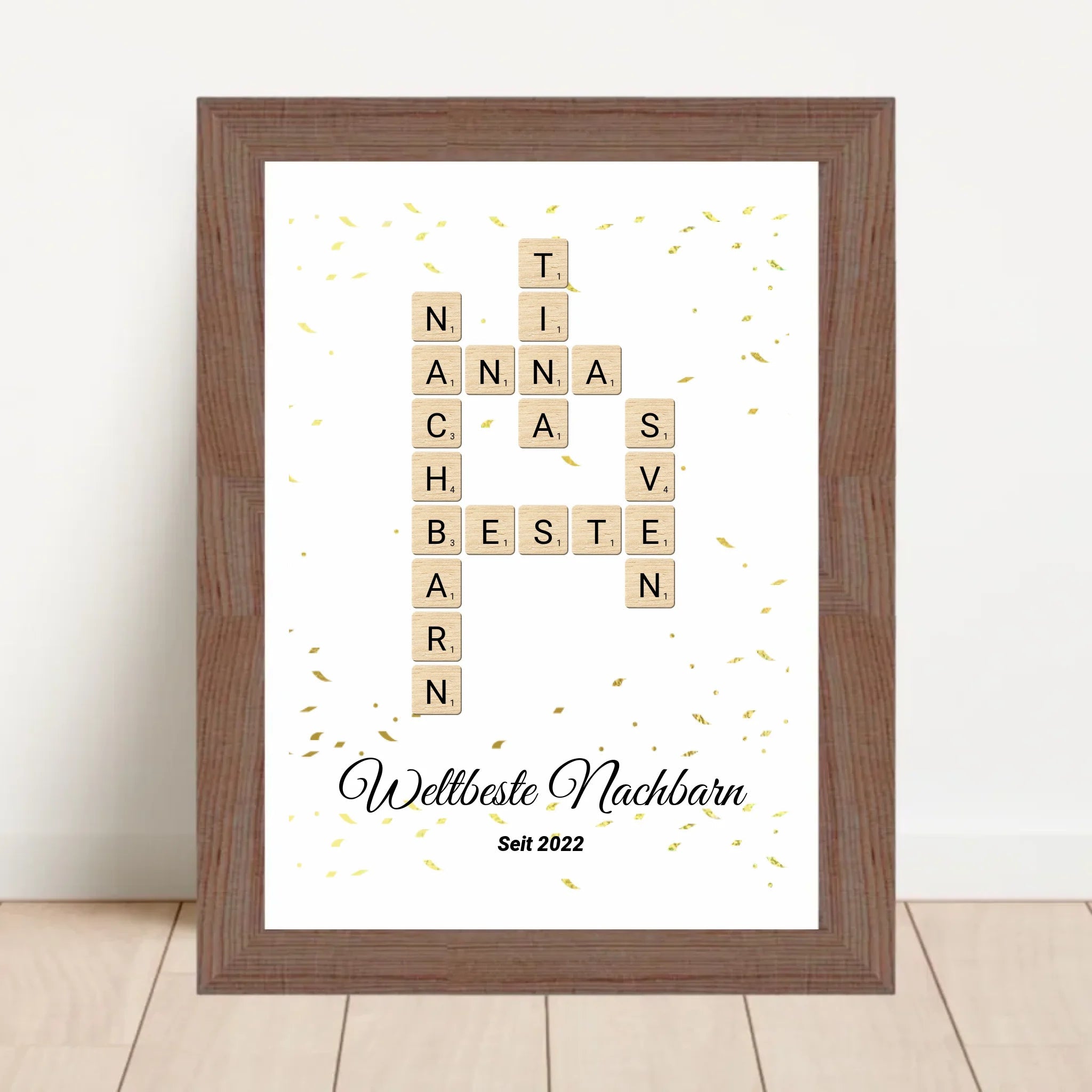 Weihnachtsgeschenk für Nachbarn Bild Scrabble Style personalisierbar - Cantty