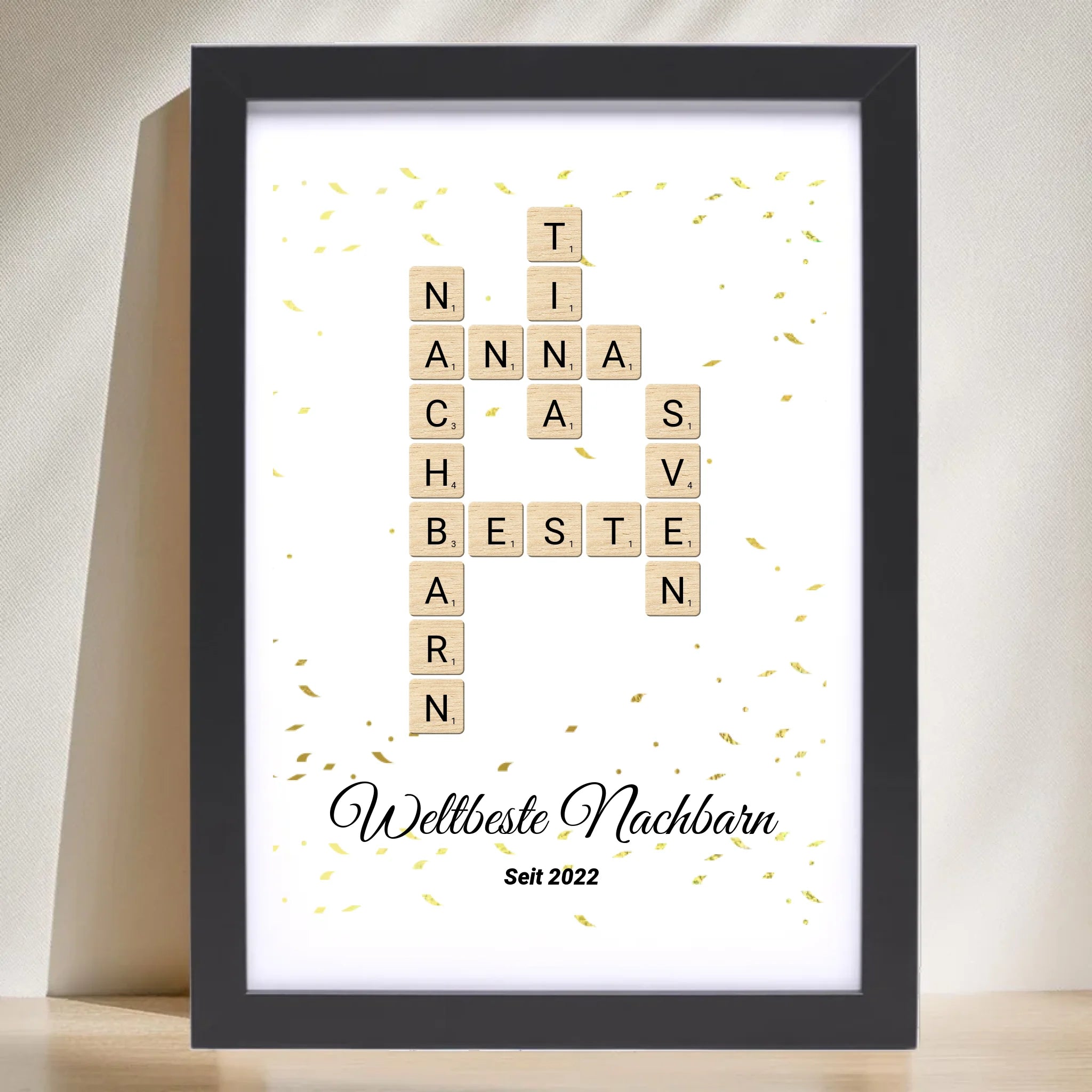 Weihnachtsgeschenk für Nachbarn Bild Scrabble Style personalisierbar - Cantty