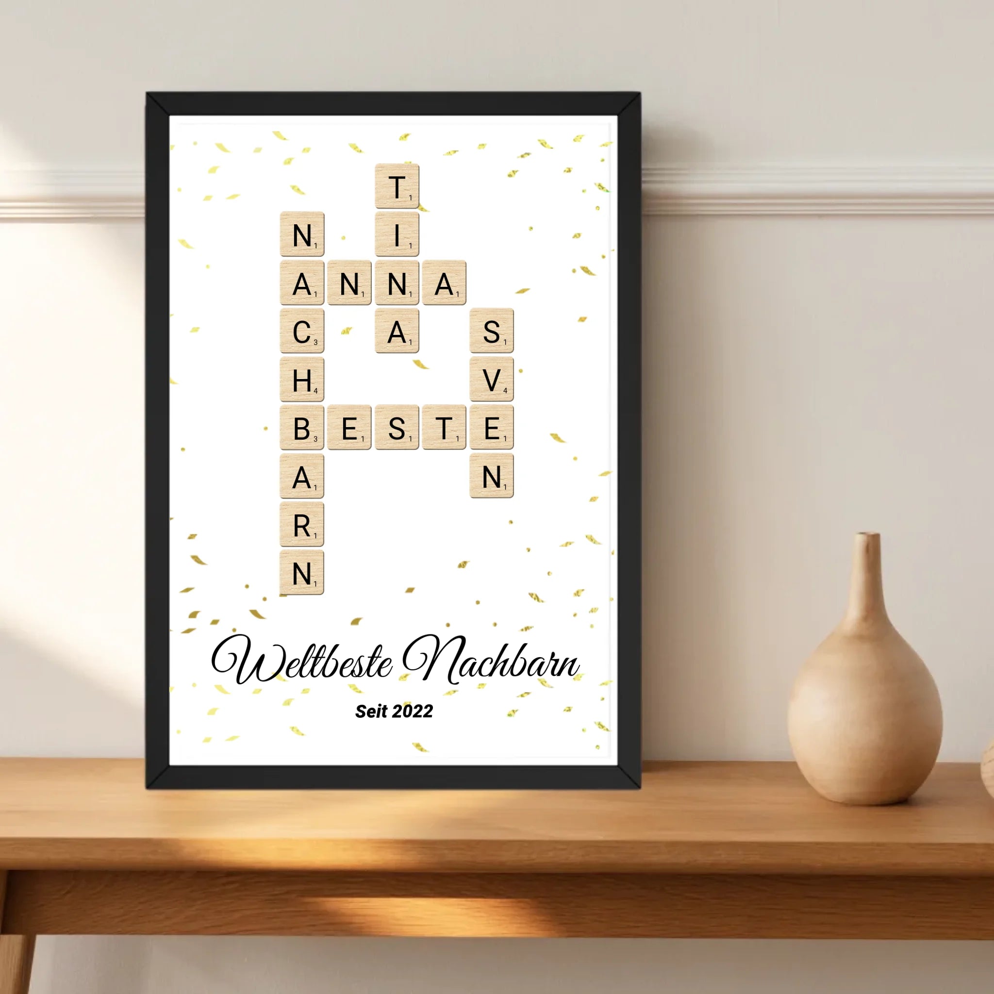 Weihnachtsgeschenk für Nachbarn Bild Scrabble Style personalisierbar - Cantty