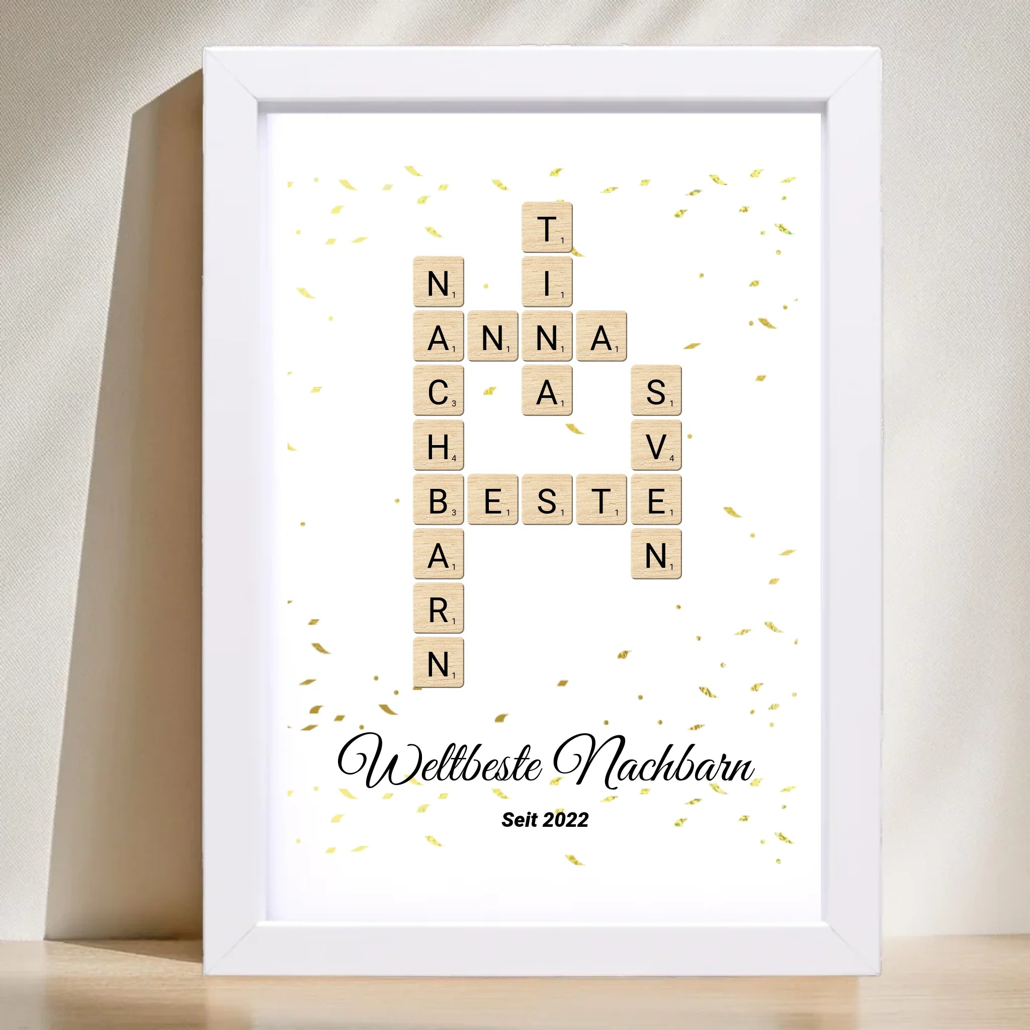 Weihnachtsgeschenk für Nachbarn Bild Scrabble Style personalisierbar - Cantty