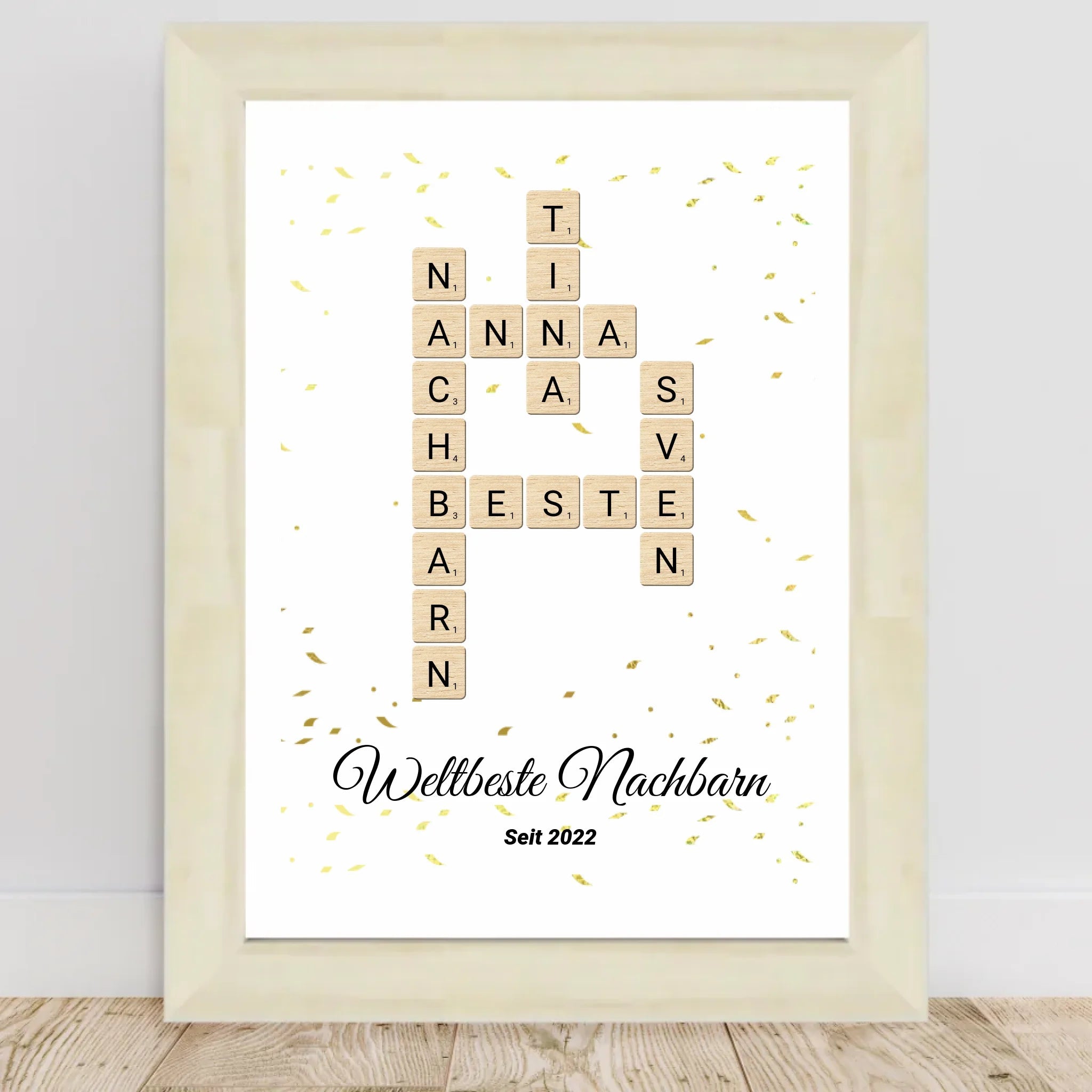 Weihnachtsgeschenk für Nachbarn Bild Scrabble Style personalisierbar - Cantty