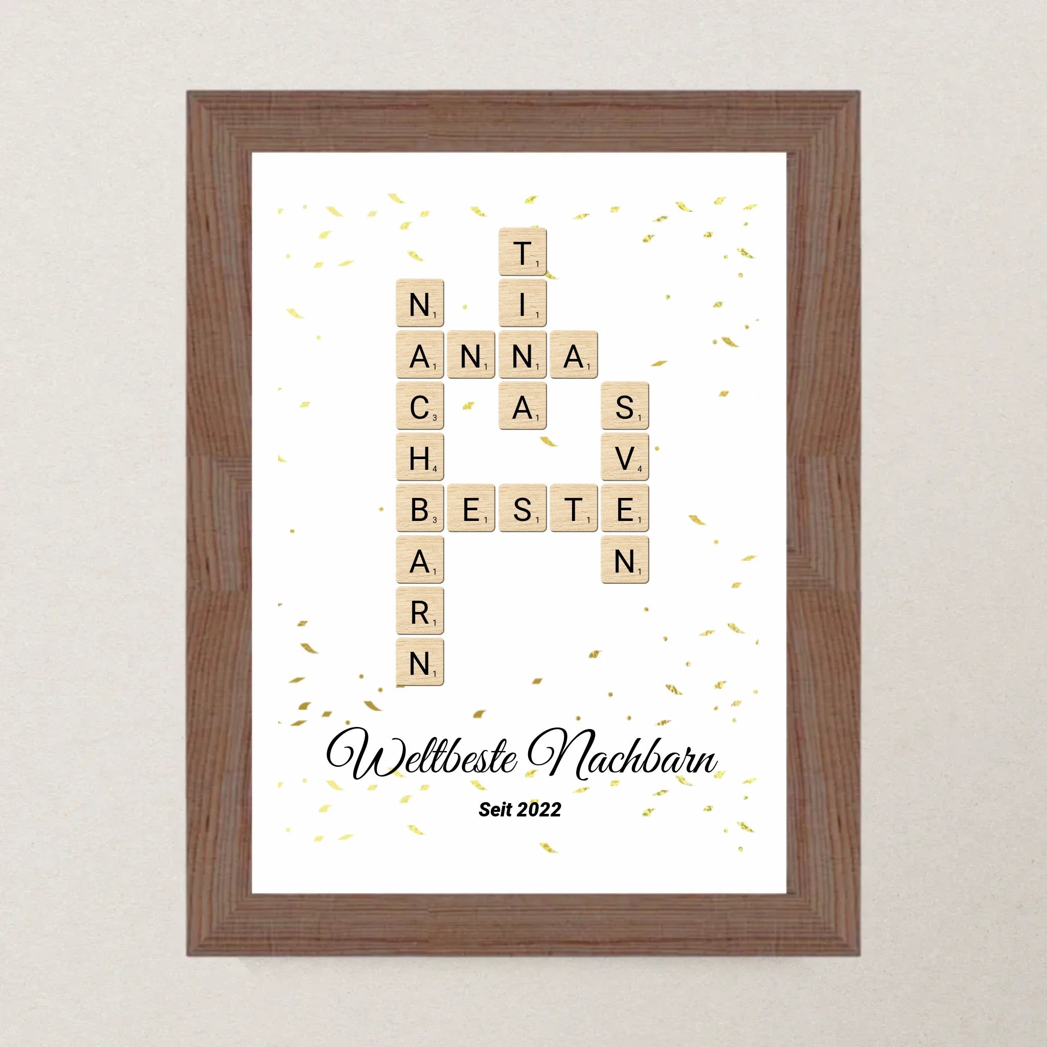 Weihnachtsgeschenk für Nachbarn Bild Scrabble Style personalisierbar - Cantty