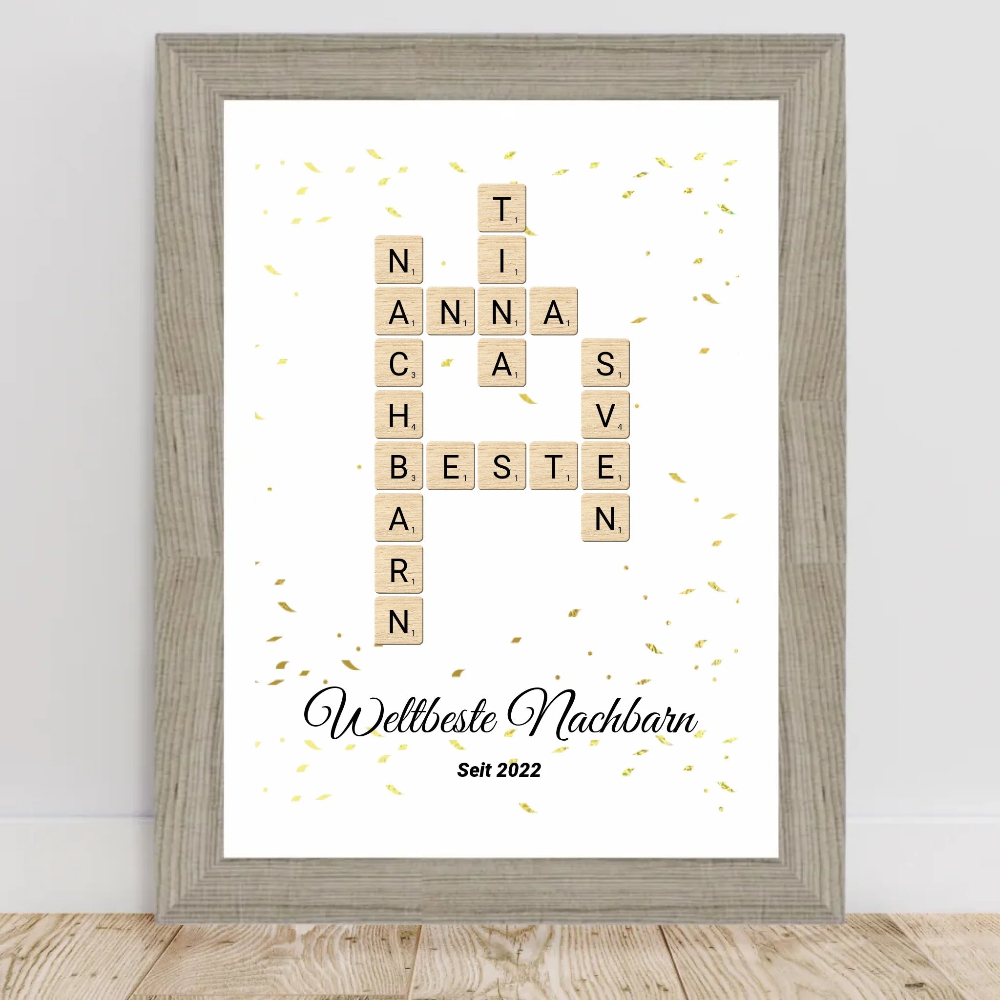 Weihnachtsgeschenk für Nachbarn Bild Scrabble Style personalisierbar - Cantty