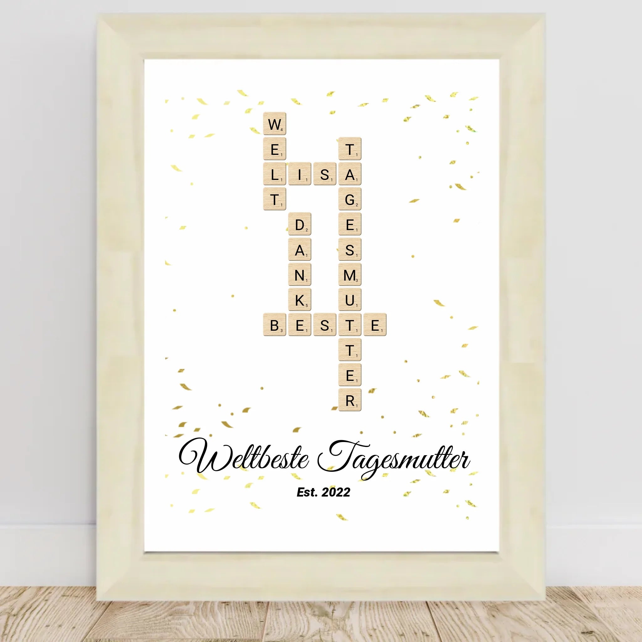 Weihnachtsgeschenk für Tagesmutter Scrabble Wort Poster personalisierbar - Cantty