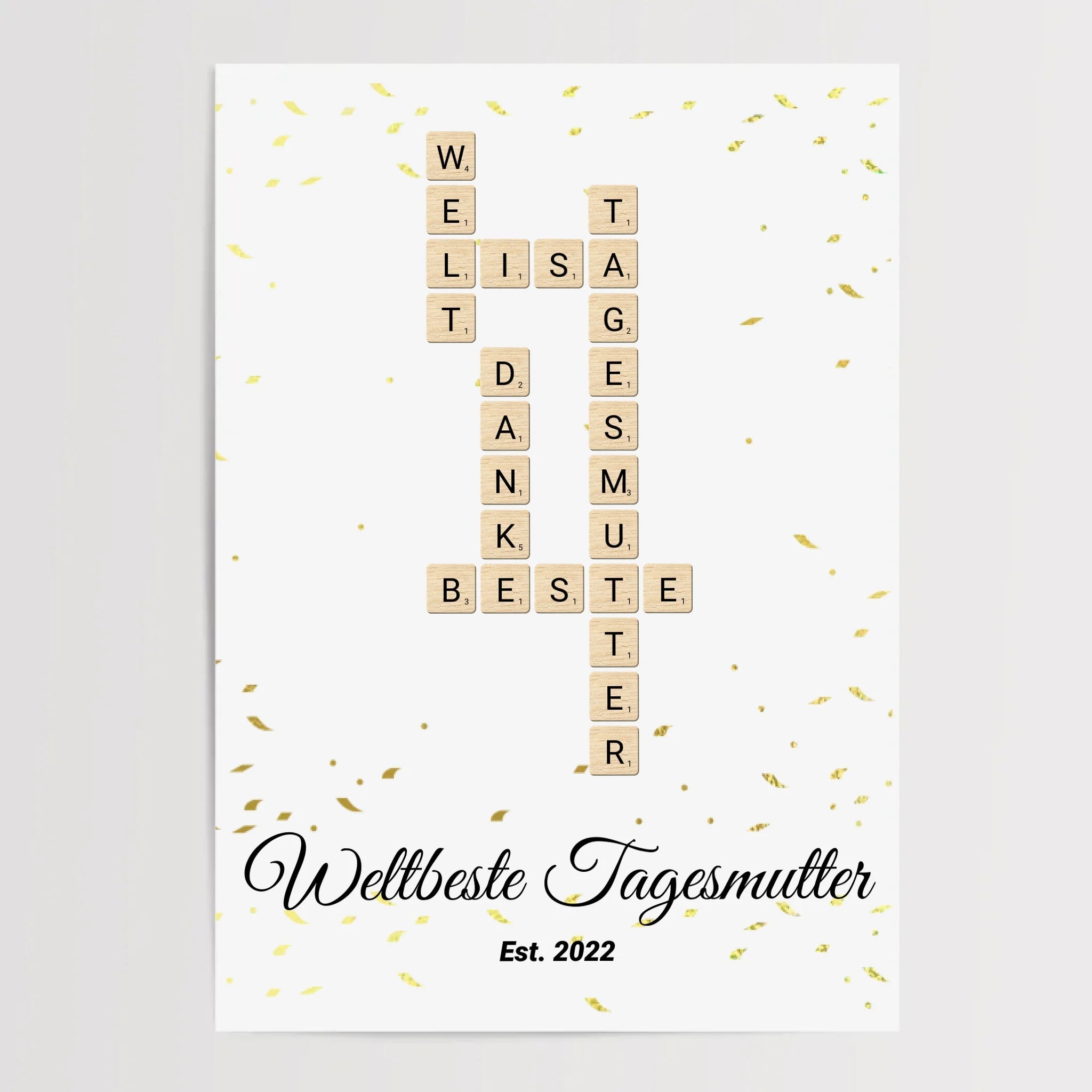 Weihnachtsgeschenk für Tagesmutter Scrabble Wort Poster personalisierbar - Cantty