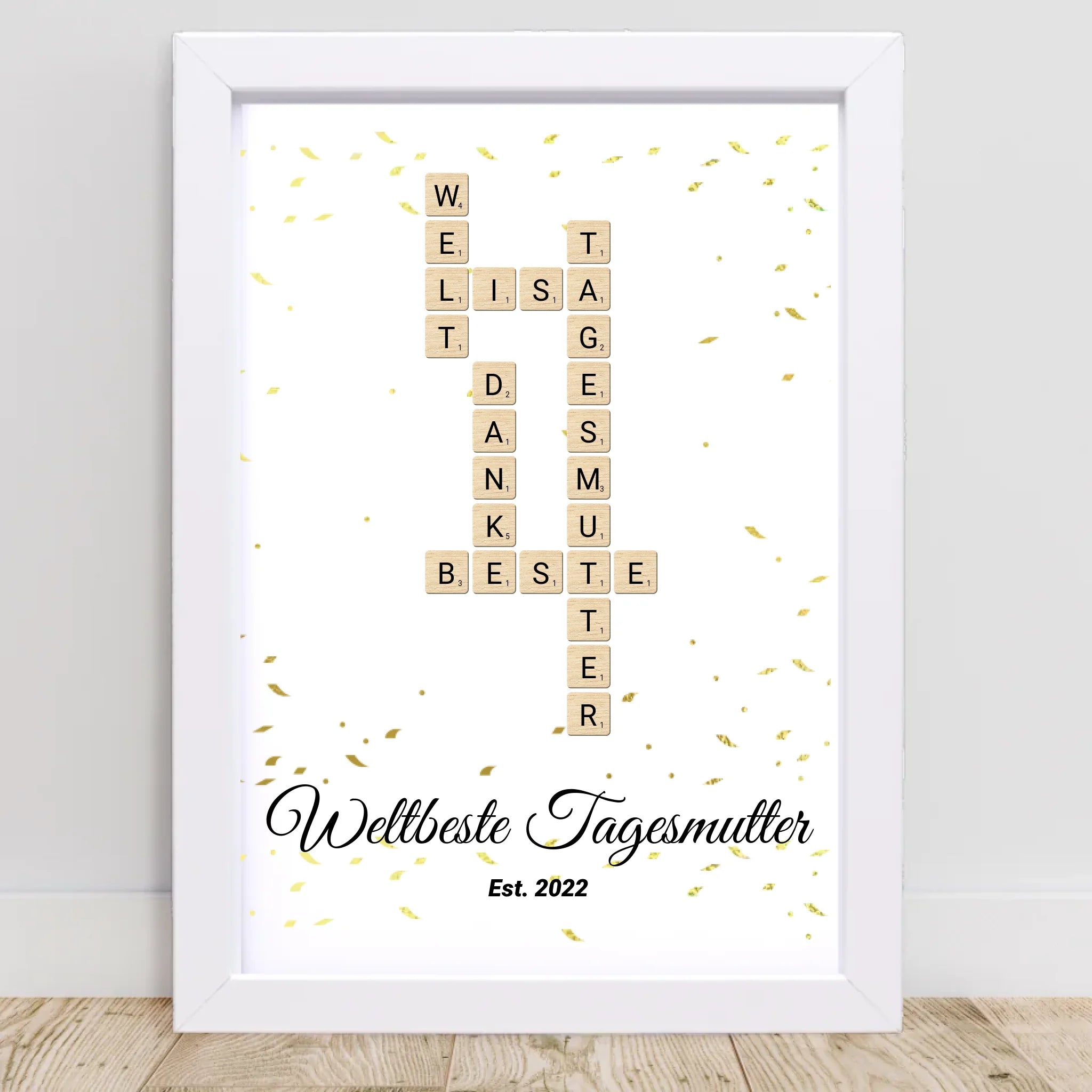 Weihnachtsgeschenk für Tagesmutter Scrabble Wort Poster personalisierbar - Cantty