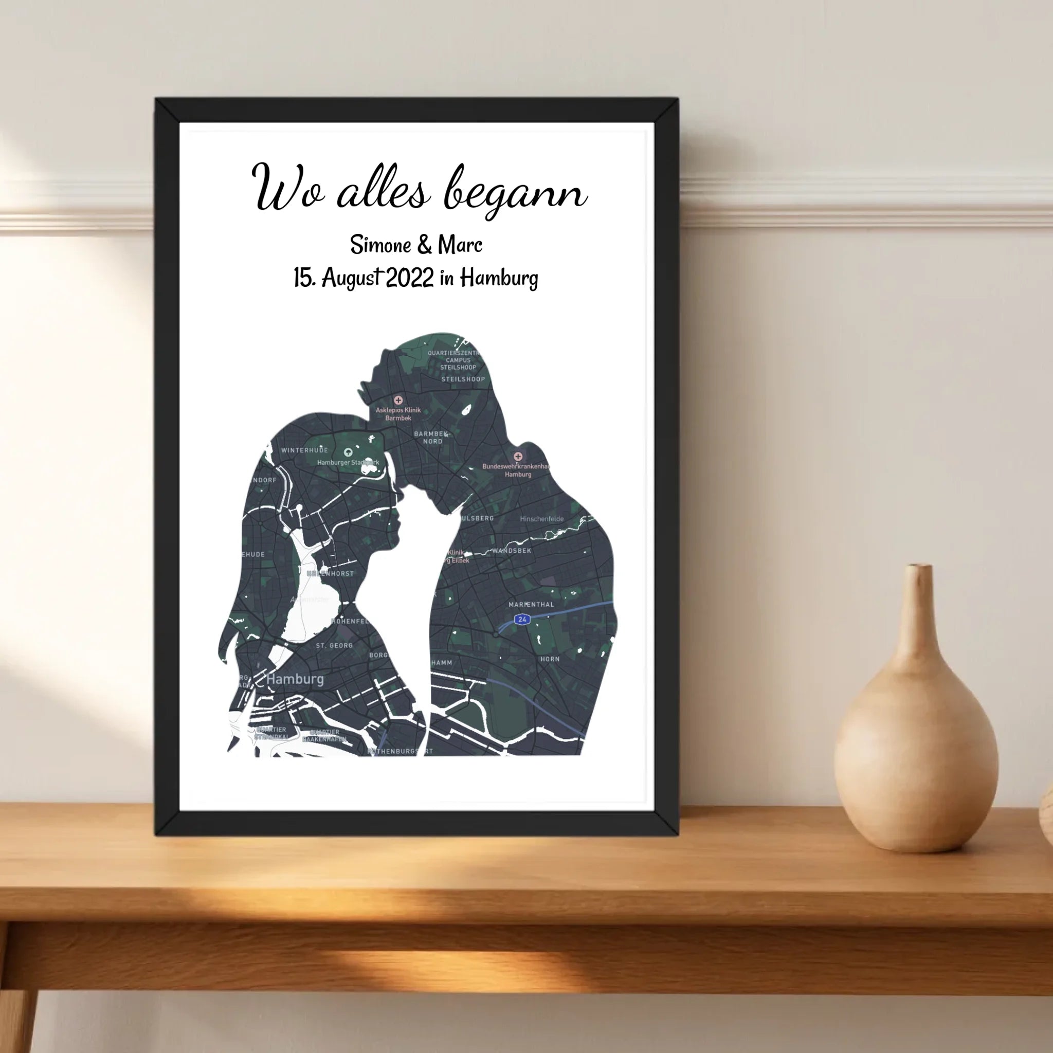 Wo alles begann Paar Stadtkarte Koordinaten Poster Geschenk zum Jahrestag & Hochzeitstag personalisiert - Cantty