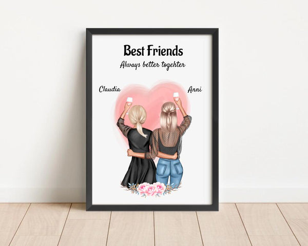 2 Freundinnen Poster Geschenk personalisiert