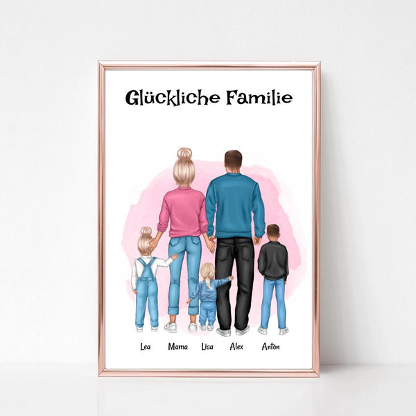 Familie mit Kinder Bild Geschenk personalisiert