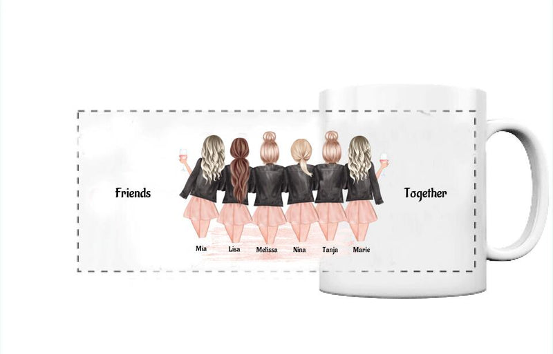 6 Freundinnen Tasse Geschenk mit Namen und Spruch - Cantty