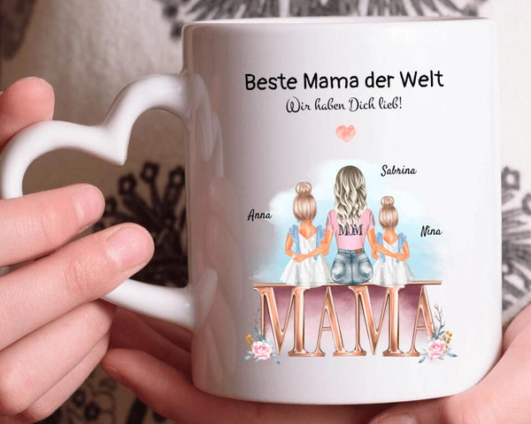 Mama 2 Töchter Tasse Geschenk mit Namen und Spruch