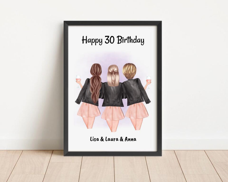3 Freundinnen Poster Geschenk personalisiert zum Geburtstag - Cantty