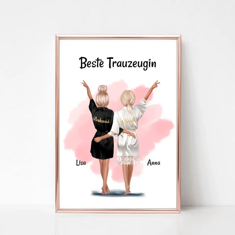 Beste Trauzeugin Dankeschön Bild personalisiert, Trauzeugin und Braut Poster - Cantty