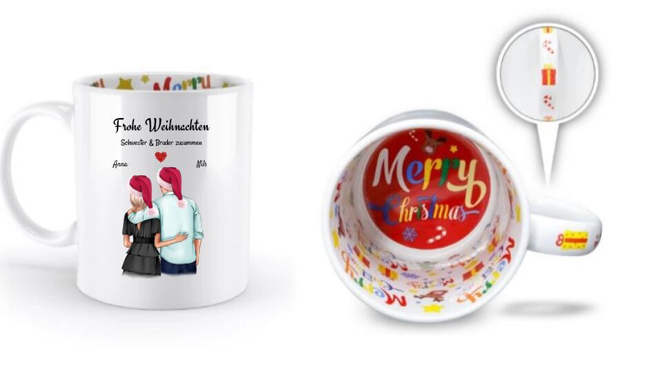 Geschwister Weihnachtstasse Geschenk personalisiert - Cantty