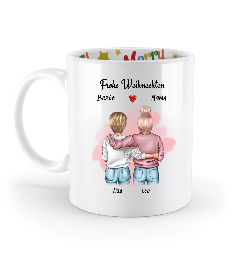 SpecialMe® Personalisierte Kaffeetasse Für Mama – Mit Namen Der Kinder & Wunschtext, Weiß/rosa, 325 Ml, Spülmaschinengeeignet