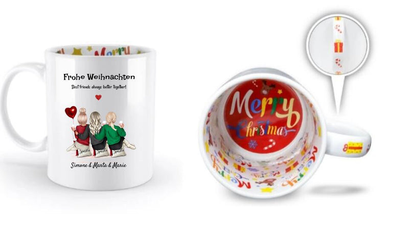 Weihnachtsgeschenk Tasse 3 Freundinnen personalisiert - Cantty